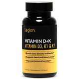 LEGION Vitamina D3 K2, botella con etiqueta clara para la dosis diaria