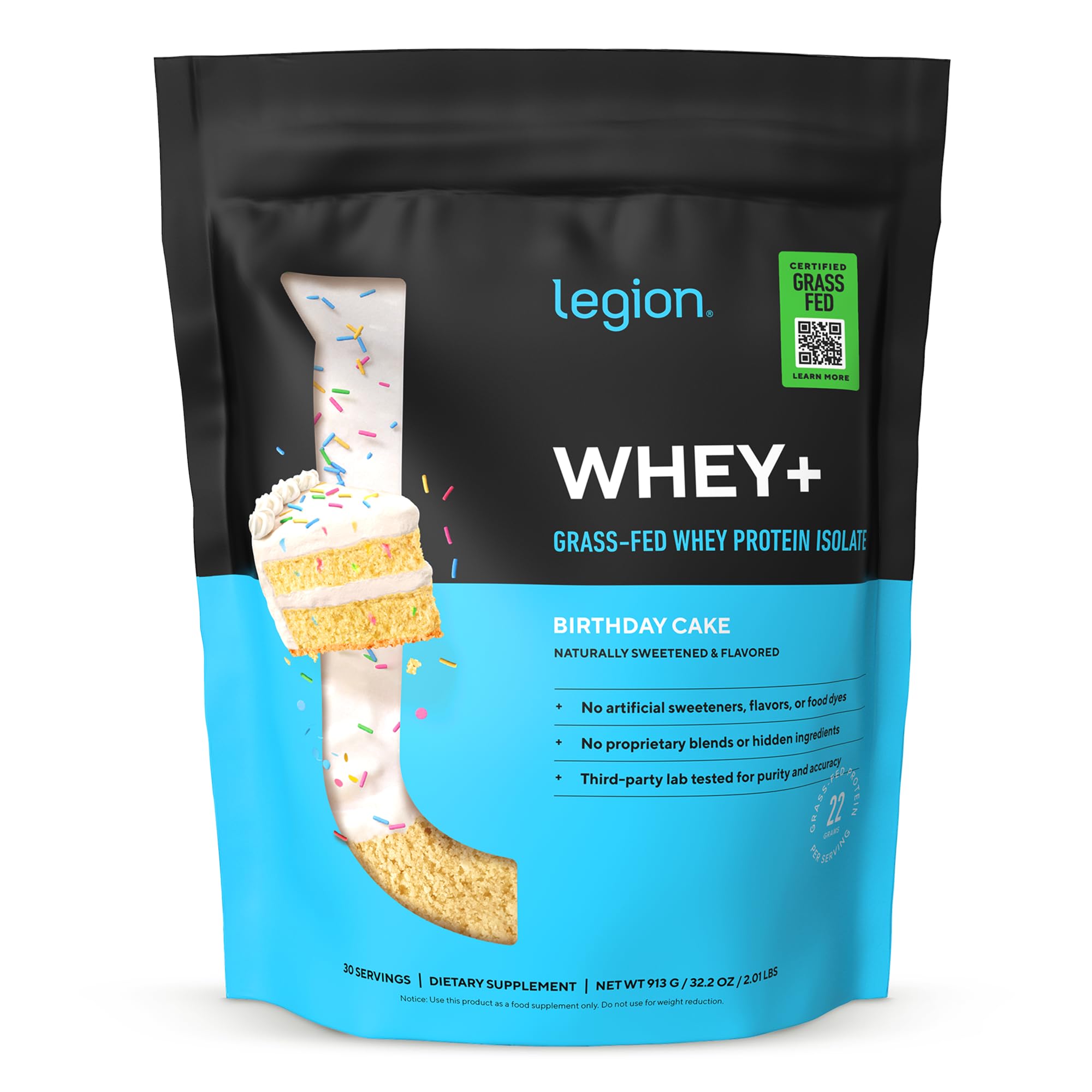LEGION Whey+ botella vertiendo, proteína de rápida absorción para entrenos.