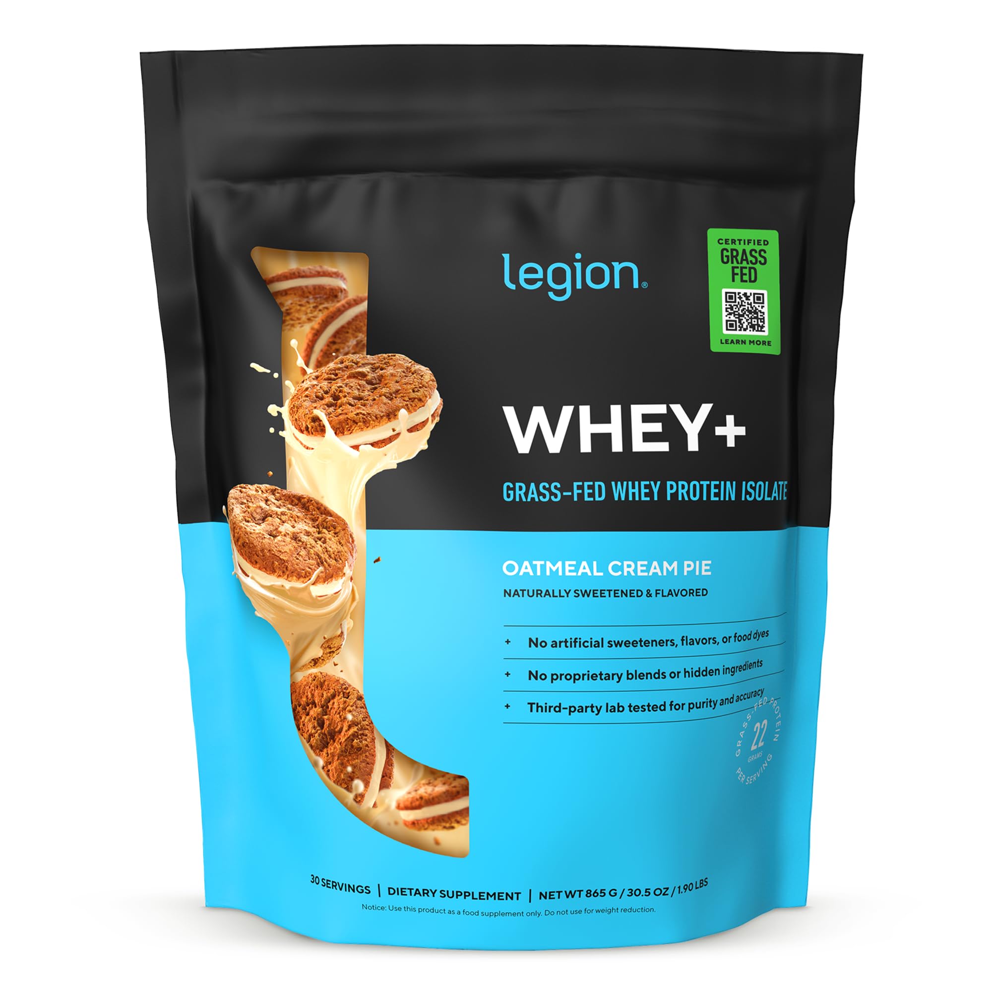 LEGION Whey+ polvo aislado, sabor pastel de avena y crema para batidos cremosos.