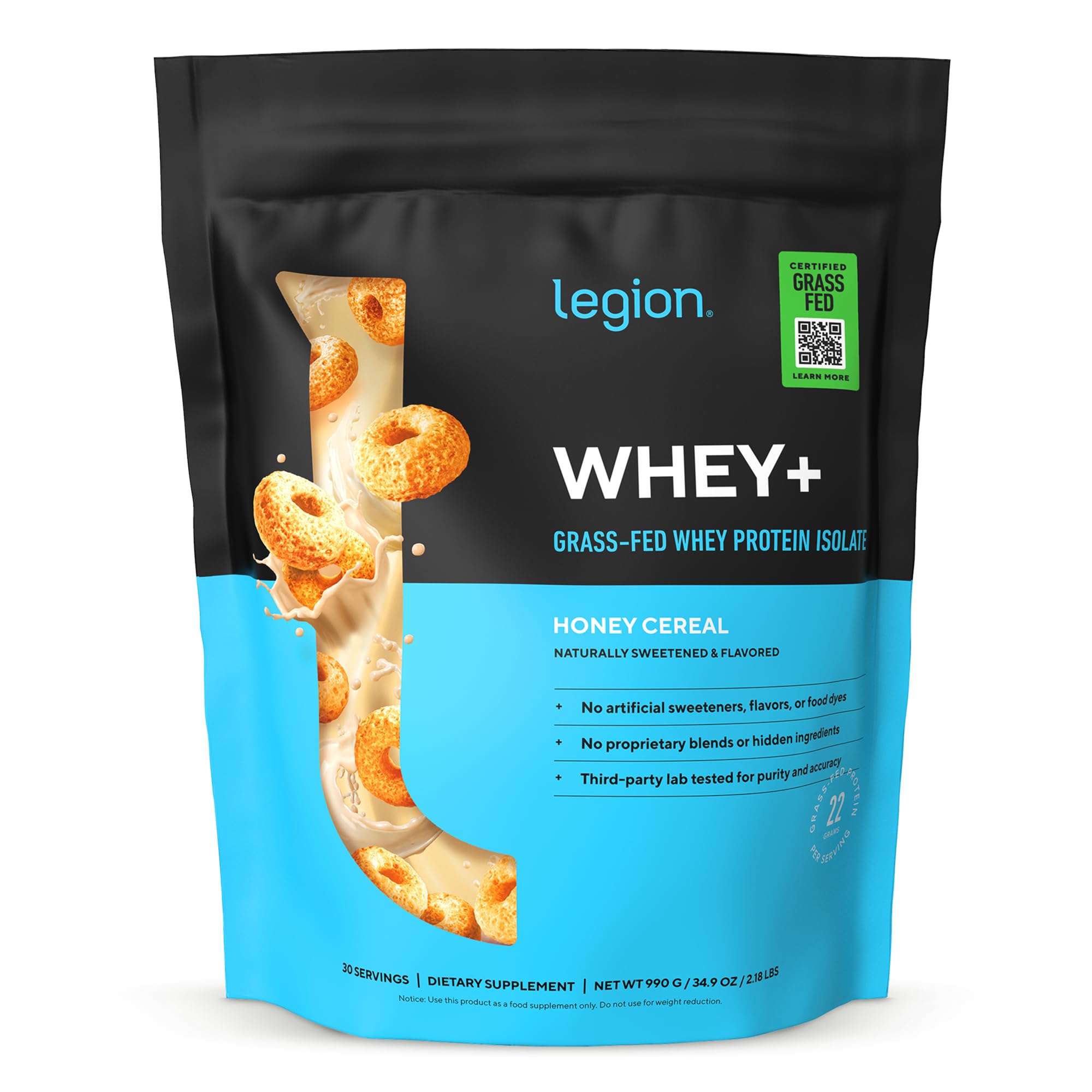 LEGION Whey+ Proteína de suero aislada, sabor Honey Cereal, apoyo a la recuperación muscular