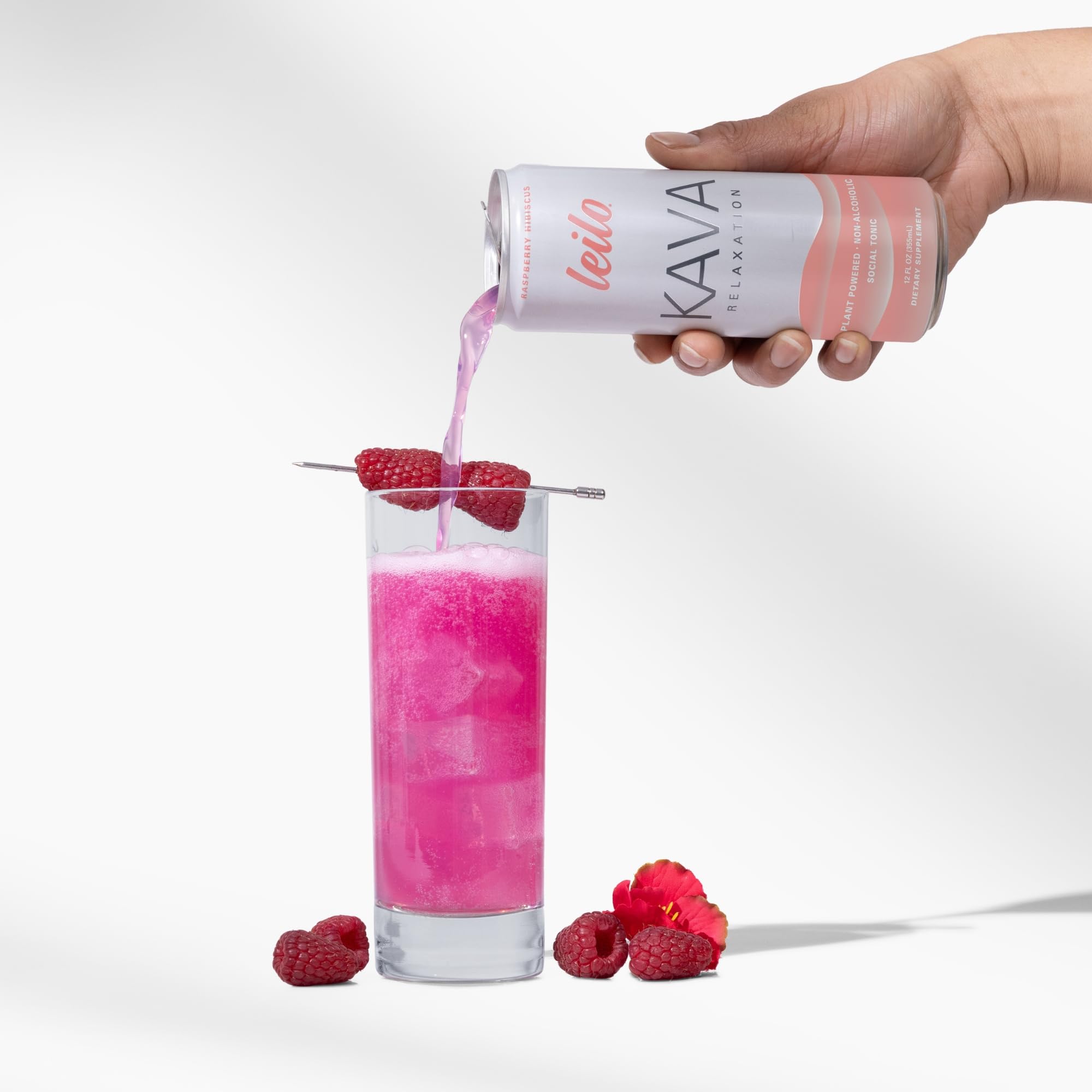 LEILO Kava en lata frambuesa hibisco, aroma refrescante.