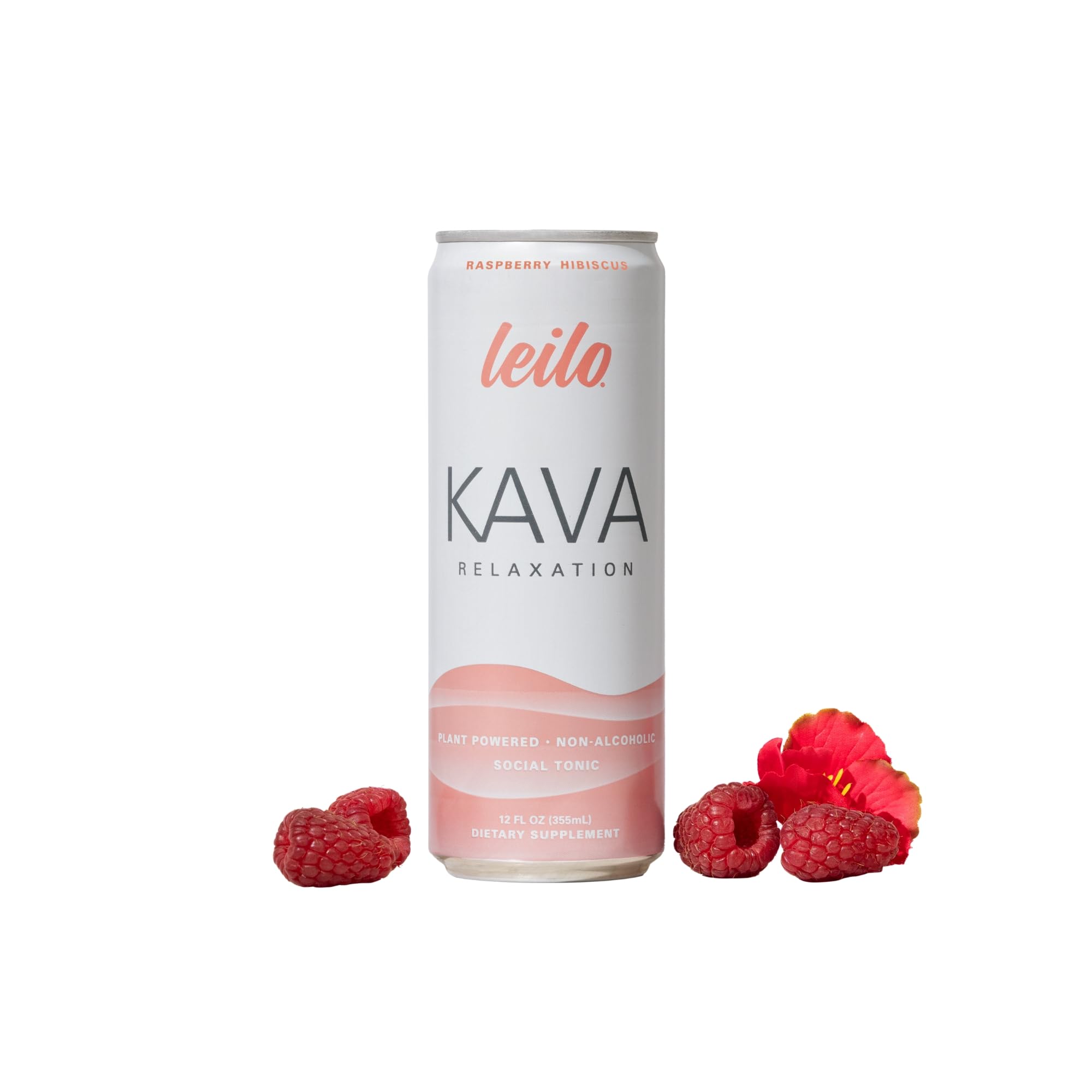 Bebida LEILO Kava en lata con frambuesa e hibisco, relajación sin alcohol.