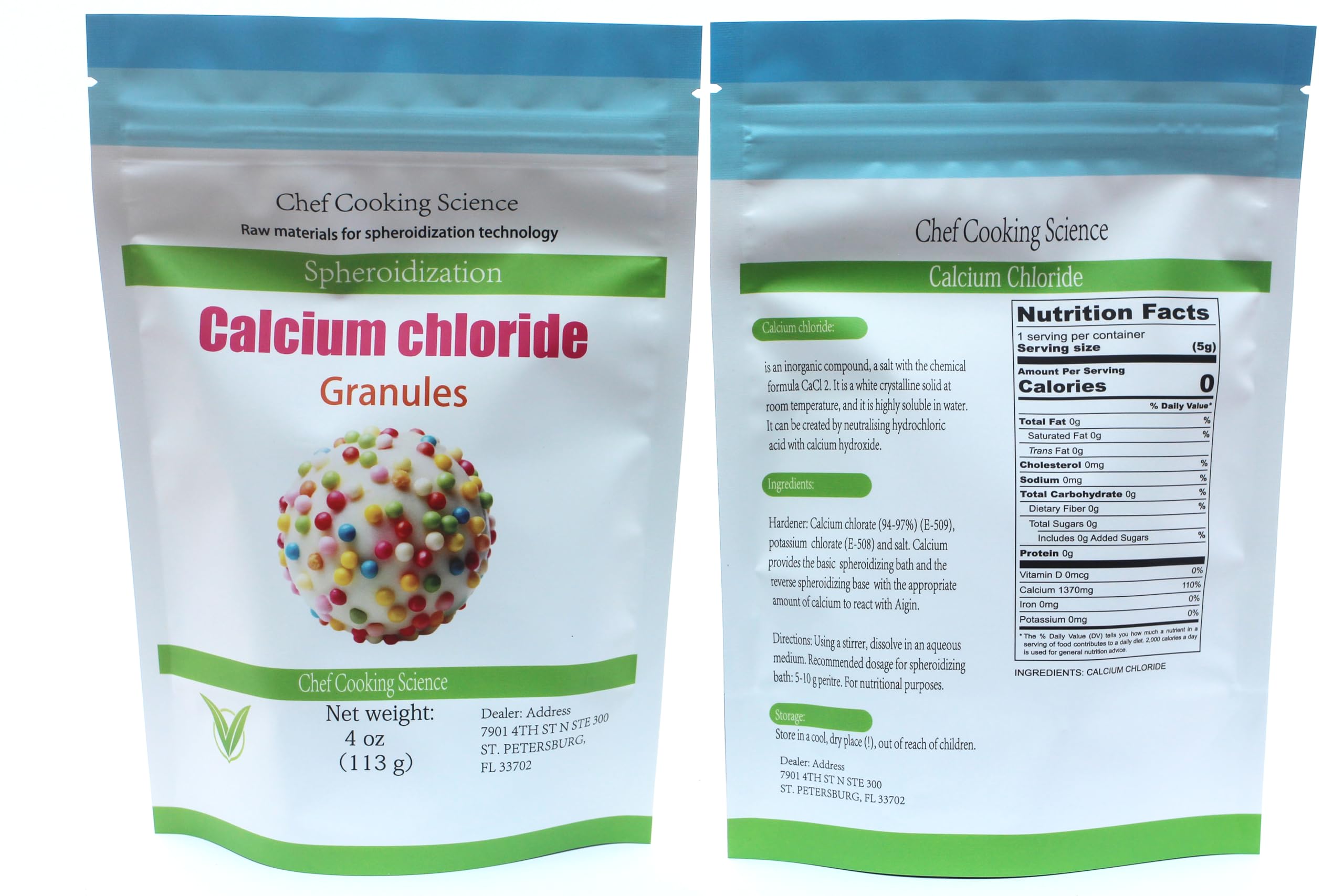 LEIMENGCHEF calcio cloruro 113 g – cuchara medidora para porciones consistentes.
