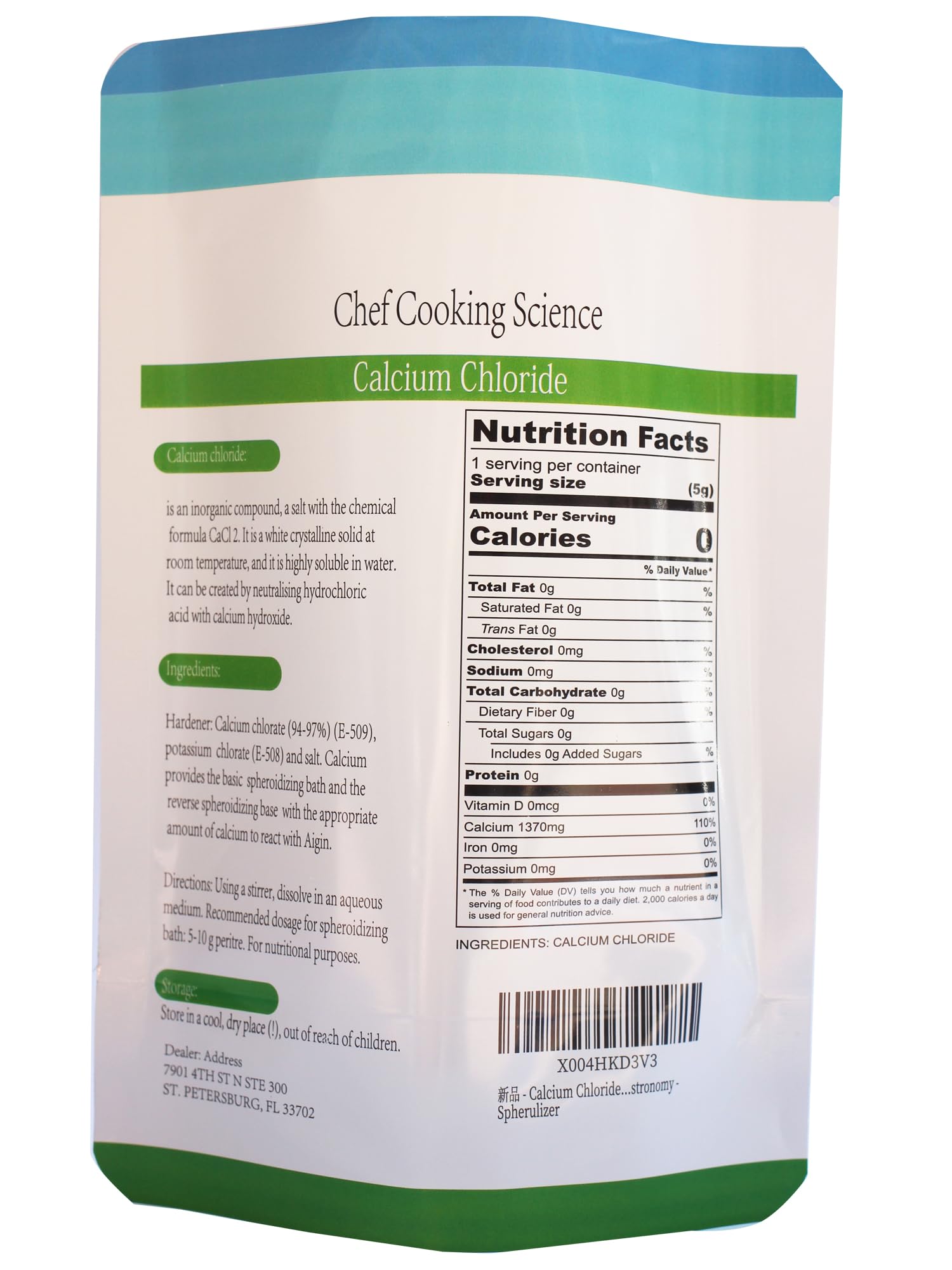 LEIMENGCHEF calcio cloruro 113 g – textura grano para recetas precisas.