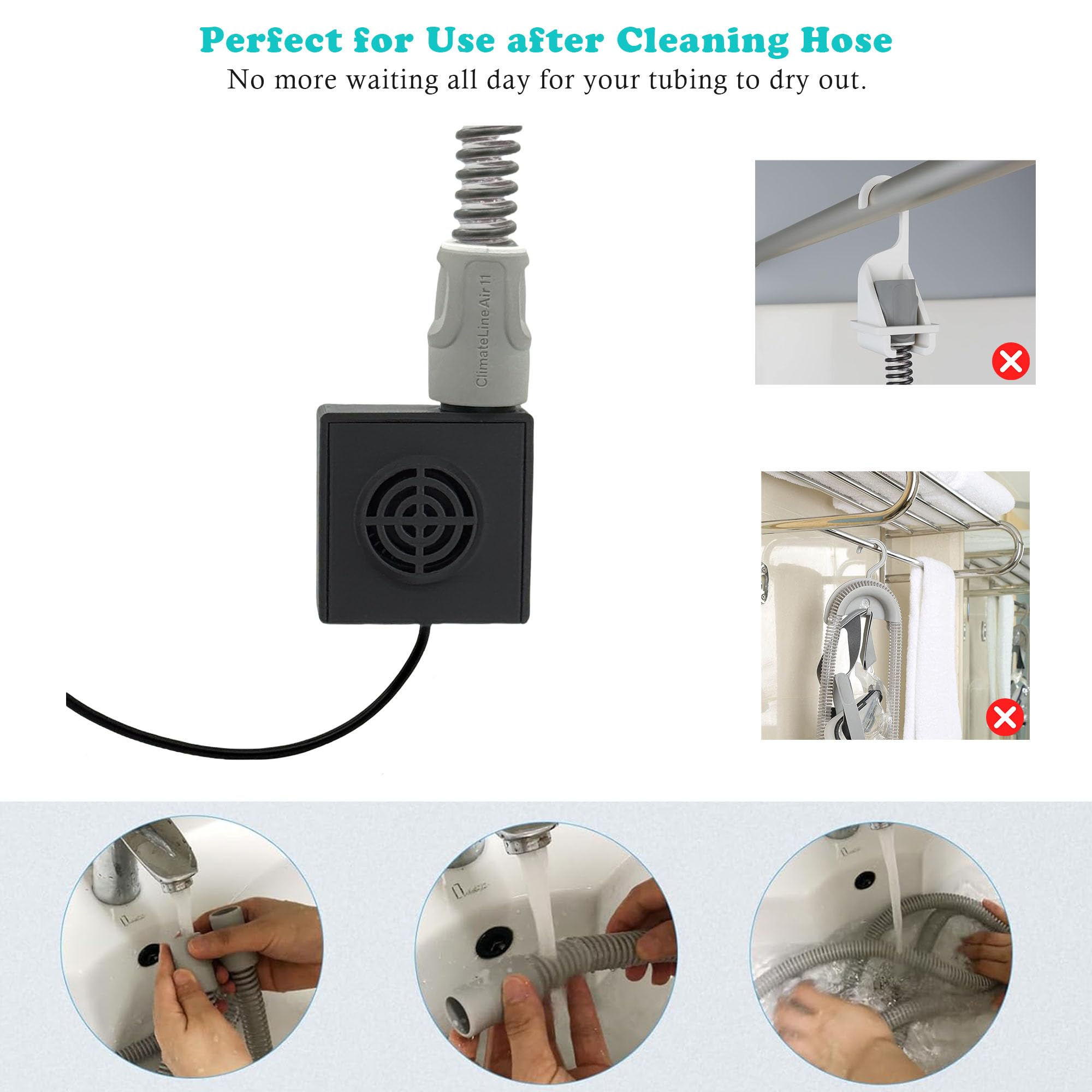 Uso sencillo: inserta en la manguera y enciende para secar la manguera CPAP.
