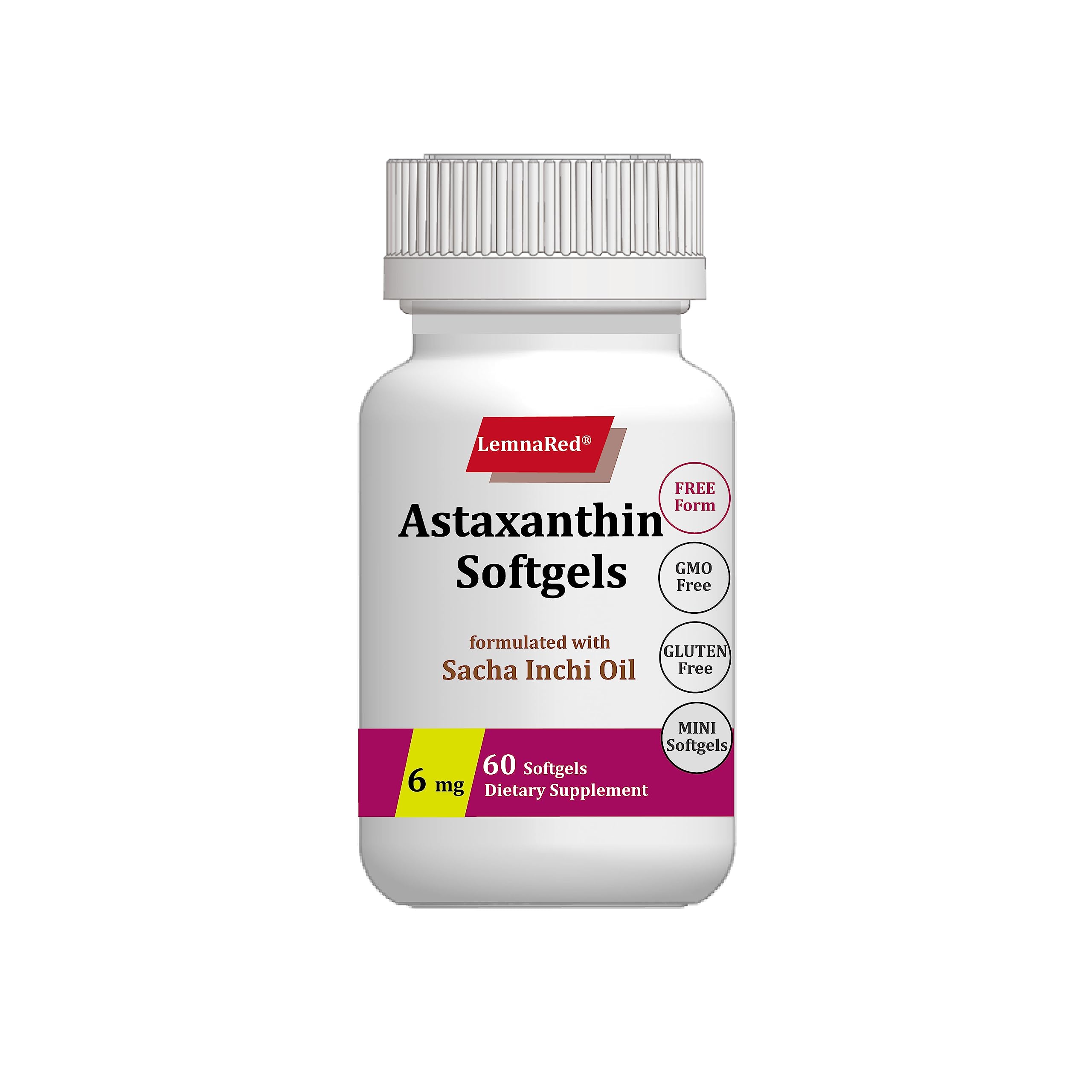 LemnaRed astaxantina forma libre 6 mg, cápsula blanda para absorción eficiente.