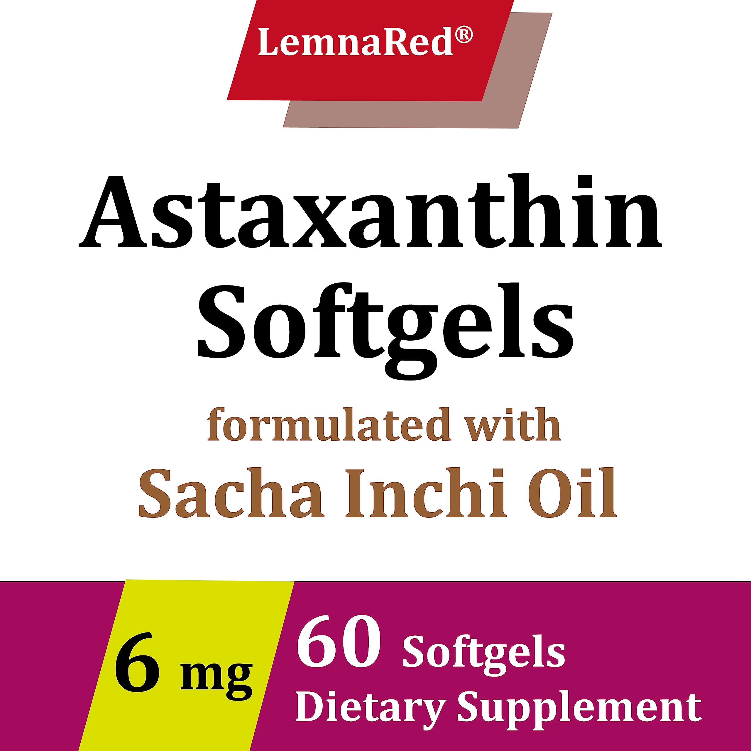 LemnaRed cápsula blanda de astaxantina 6 mg, primer plano y posible antioxidante diario.