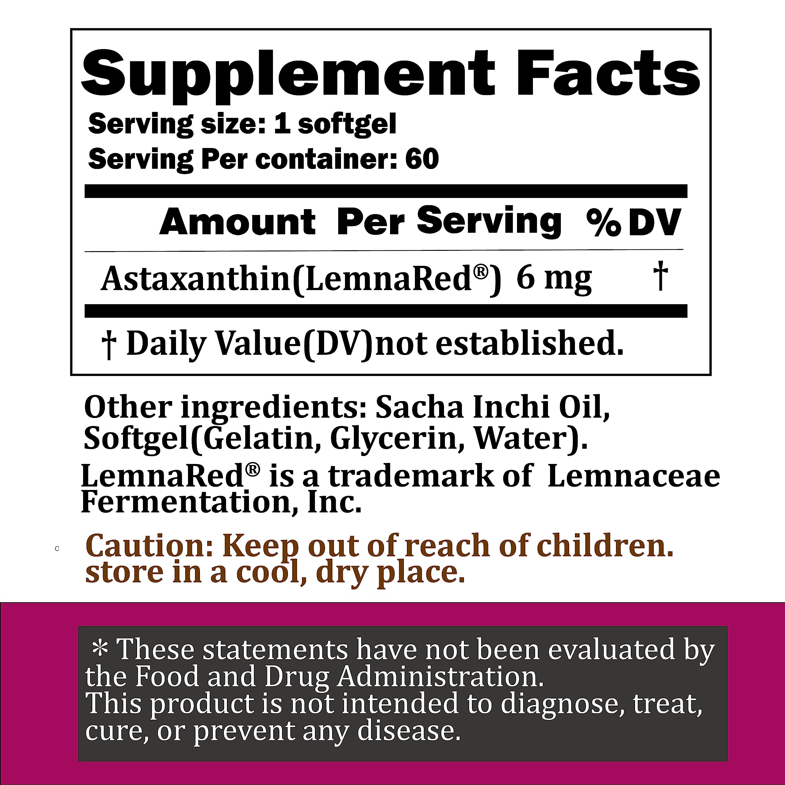 LemnaRed etiqueta de astaxantina 6 mg sobre la botella.