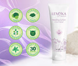 Componentes naturales aloe vera y niacinamida en etiqueta de LEMYKA