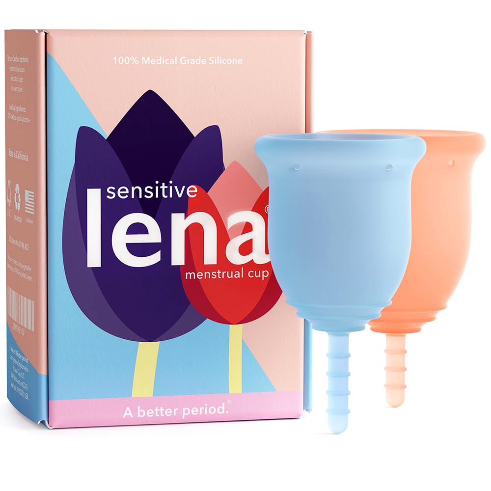 Copa Lena Sensitive pequeña azul para uso diario con comodidad suave.