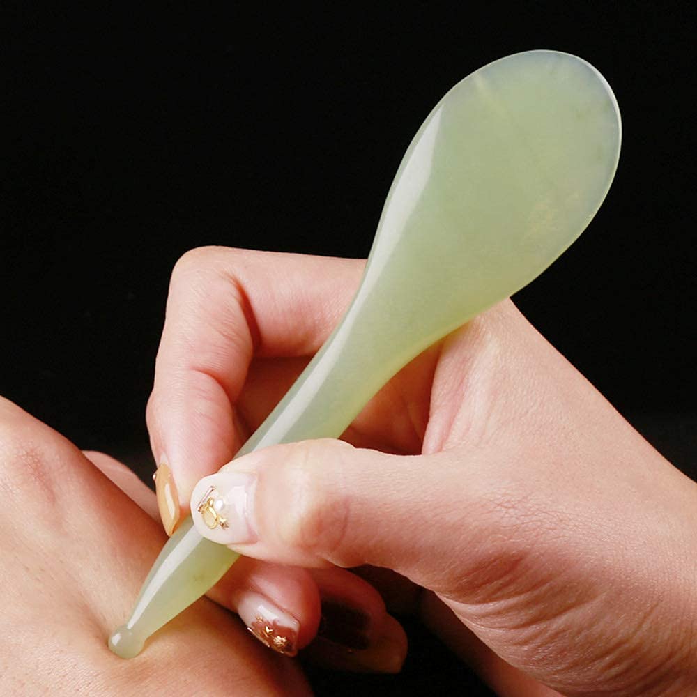LEOSENSE Boligrafo Jade Gua Sha frontal para rostro y cuello, relajación suave