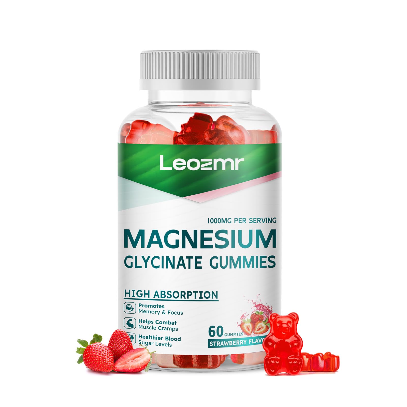Leozmr gomitas magnesio glicinato botella para uso diario