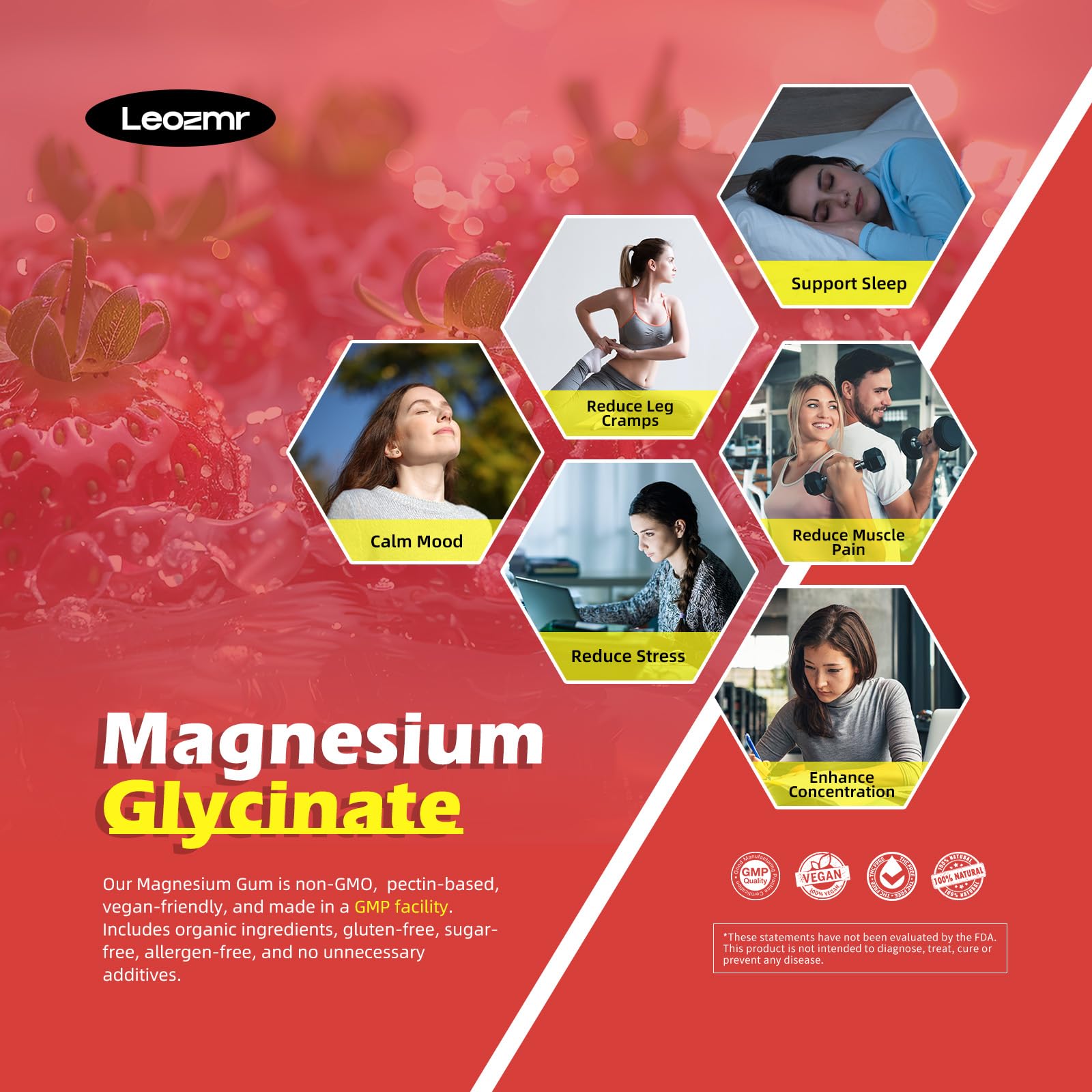 Leozmr gomitas magnesio glicinato etiqueta con ingredientes clave