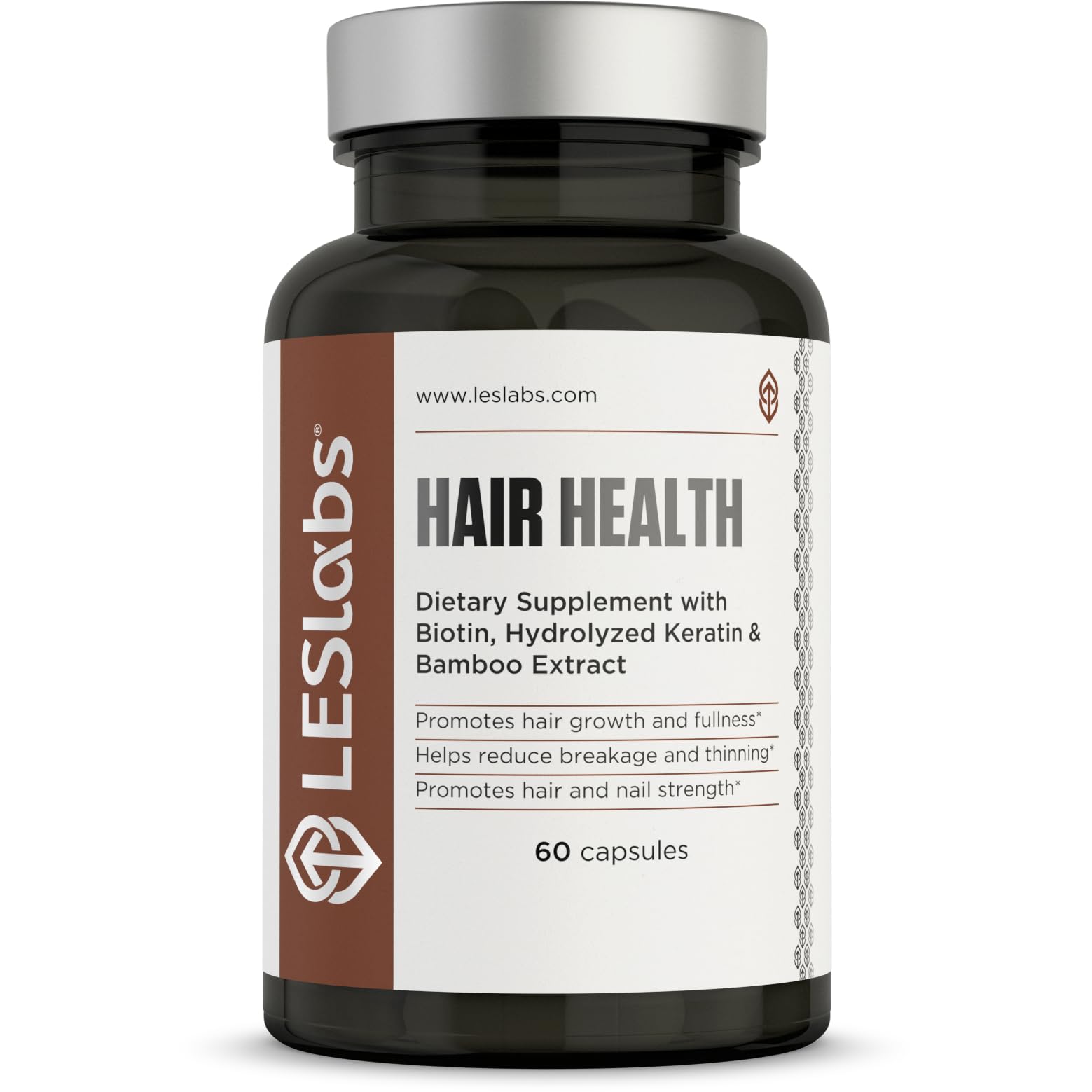 LES Labs Salud del Cabello: botella de cápsulas para apoyar el crecimiento capilar.