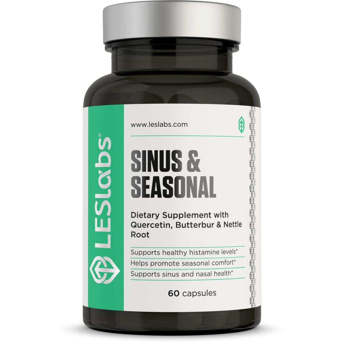 LES Labs Sinus & Seasonal, botella de cápsulas para salud nasal.