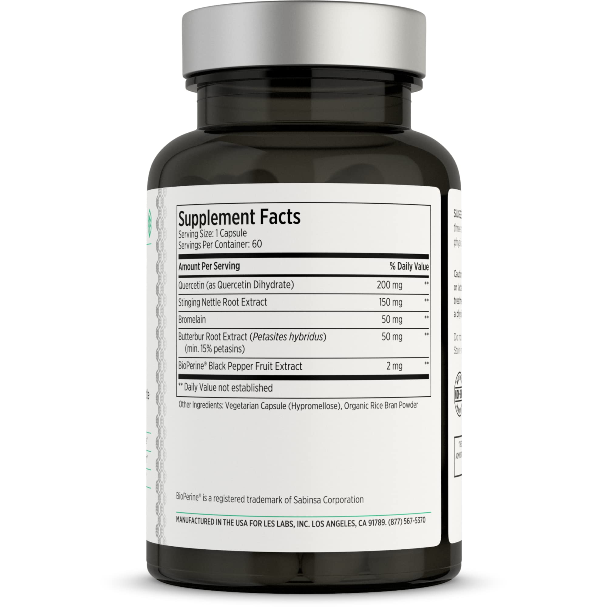LES Labs Sinus & Seasonal, ingredientes clave nettle, quercetina y bromelina.