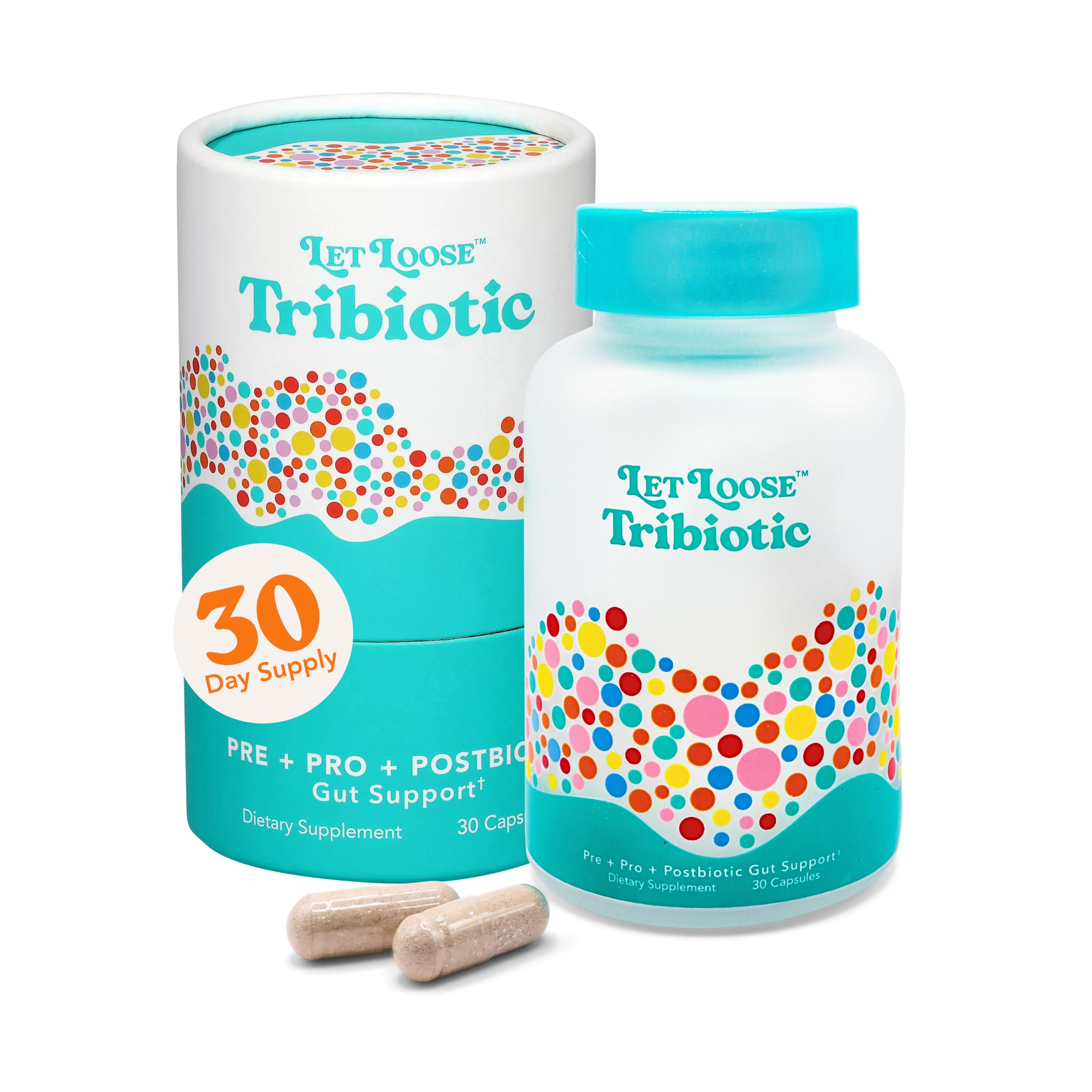 Let Loose Tribiotic cápsula para apoyar la digestión suave y el equilibrio intestinal.