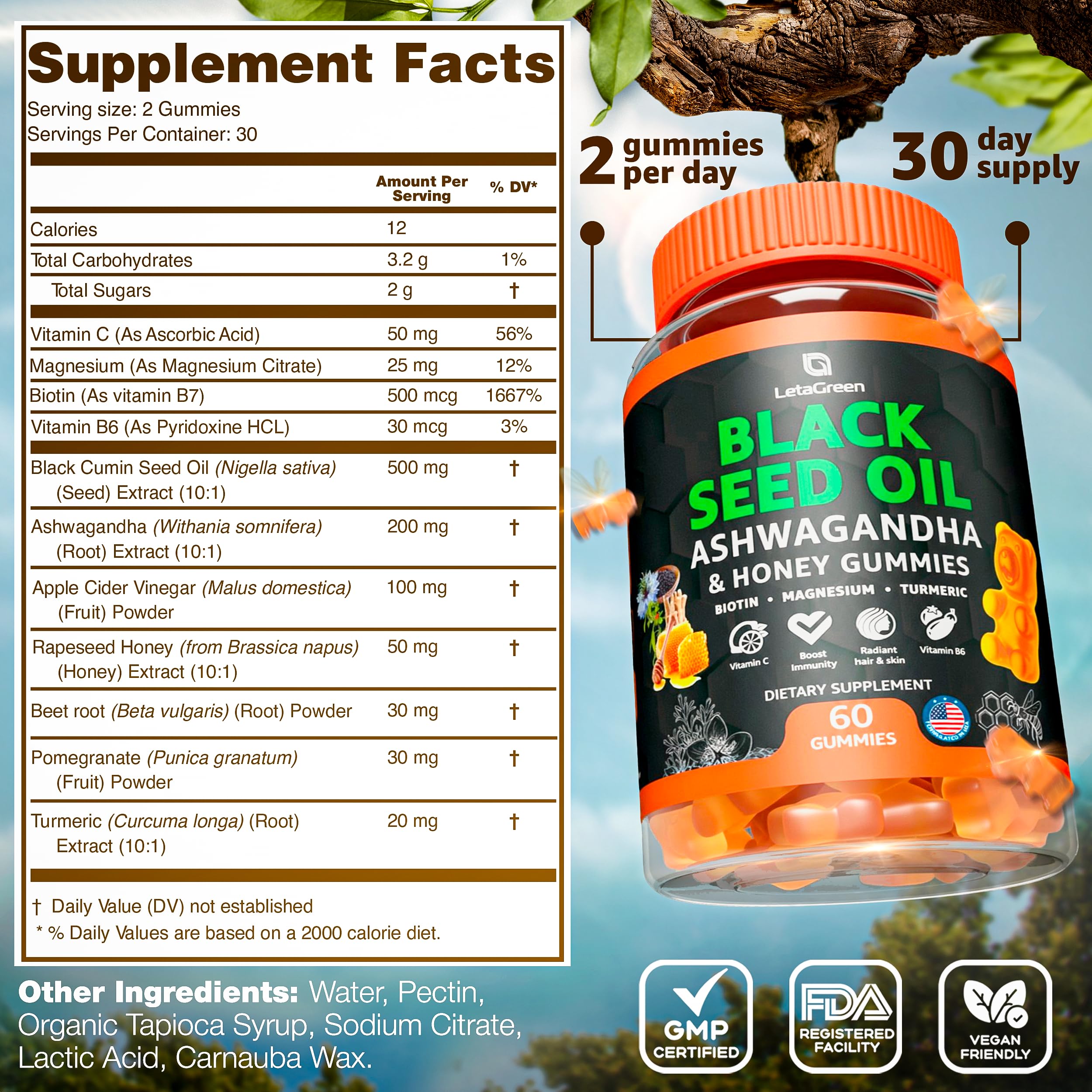 LetaGreen Gominolas con biotina y vitamina C: apoyo a cabello y piel
