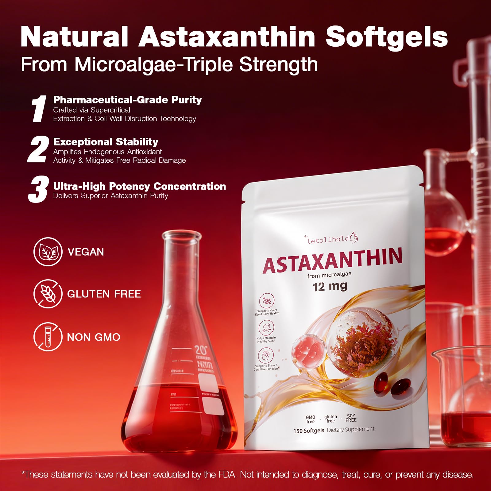 Letollhold Astaxantina 12 mg: procedencia sostenible a partir de Haematococcus pluvialis.