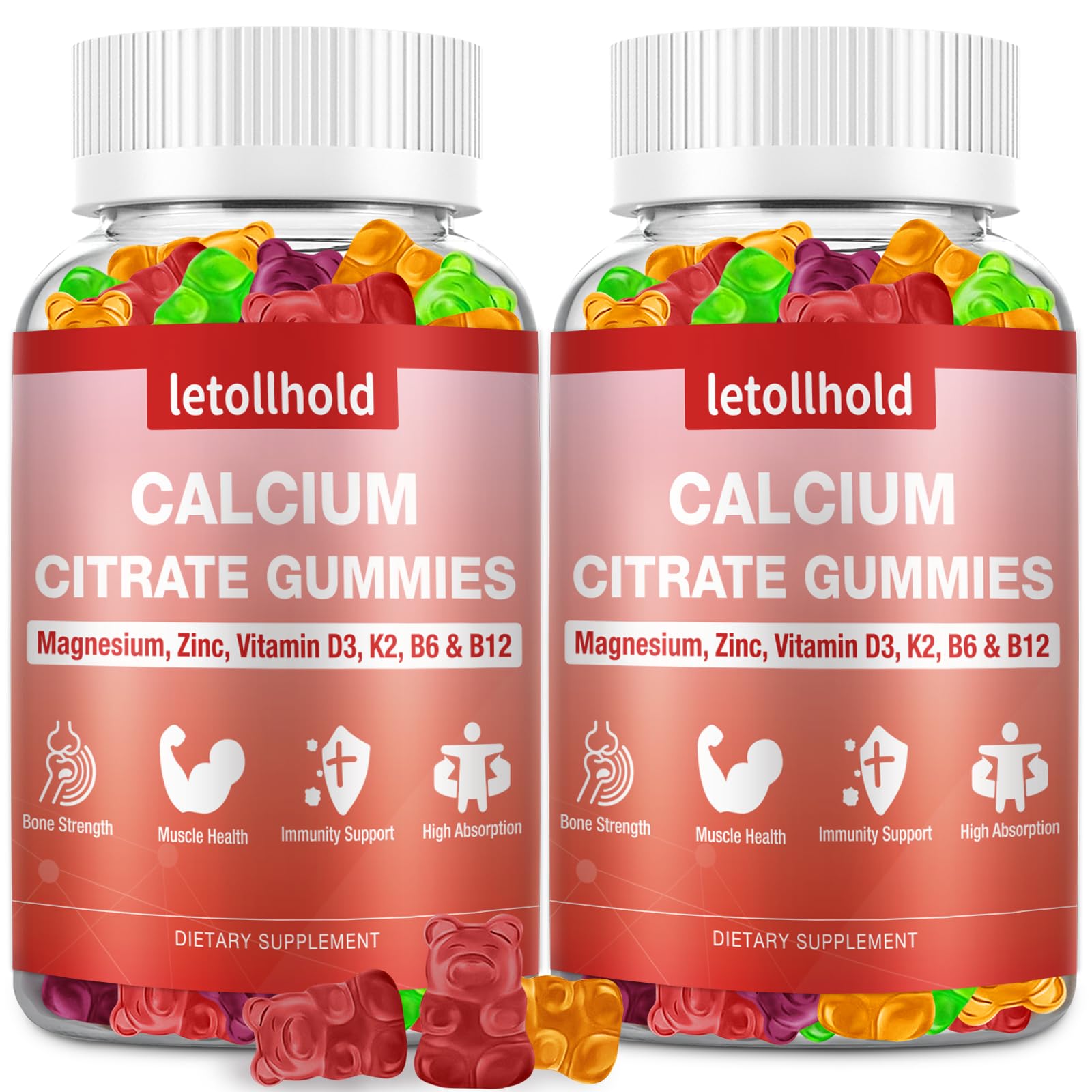 Letollhold Calcium Citrate Gummies en envase 1200 mg para huesos sanos y absorción eficiente.