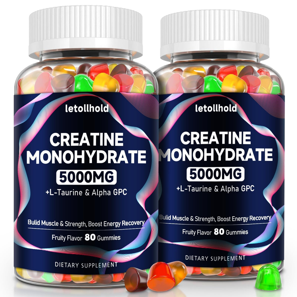 Letollhold creatina gomitas monohidrato, bote de 160, energía para entrenamientos intensos.
