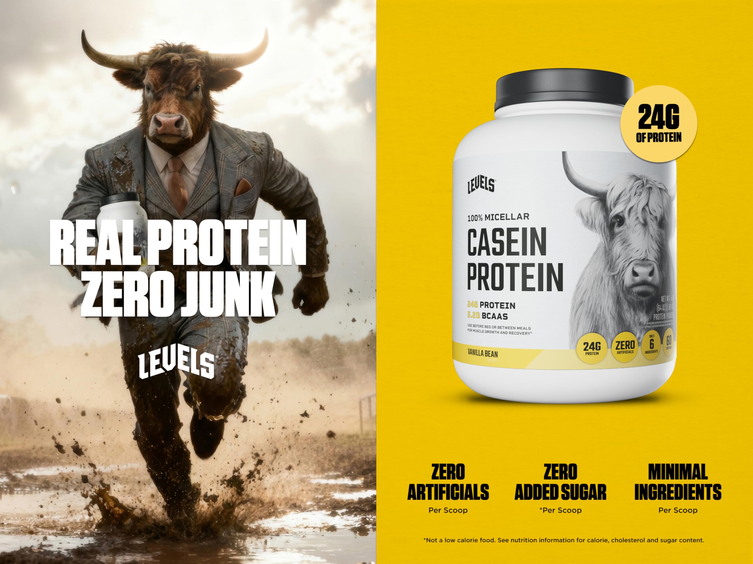 Levels Casein Vanilla Bean, mezcla fácil, lista para batido rápido.