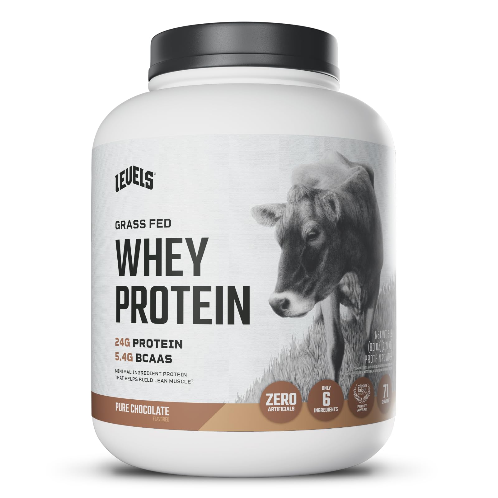 Levels Grass-Fed Whey Can Chocolate 5lb, premium protein for recovery and daily fitness.