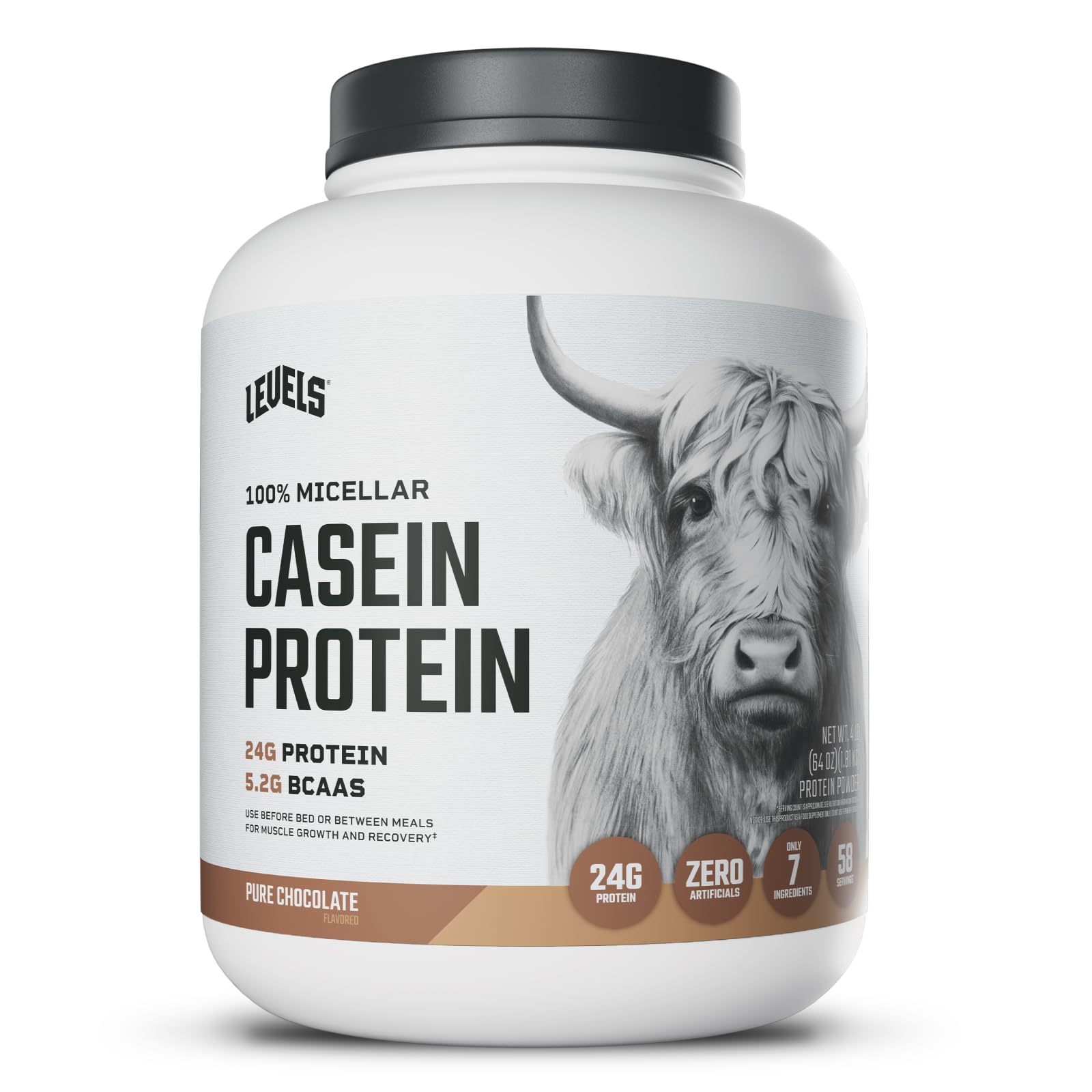 Levels Nutrition Casein micelar chocolate en botella, proteína de alta calidad para uso diario.