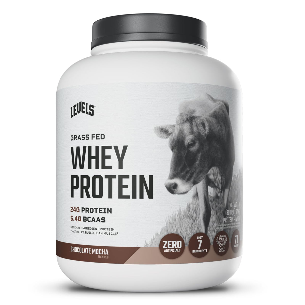 Levels proteina de suero alimentada con pasto polvo chocolate mocha para energía diaria