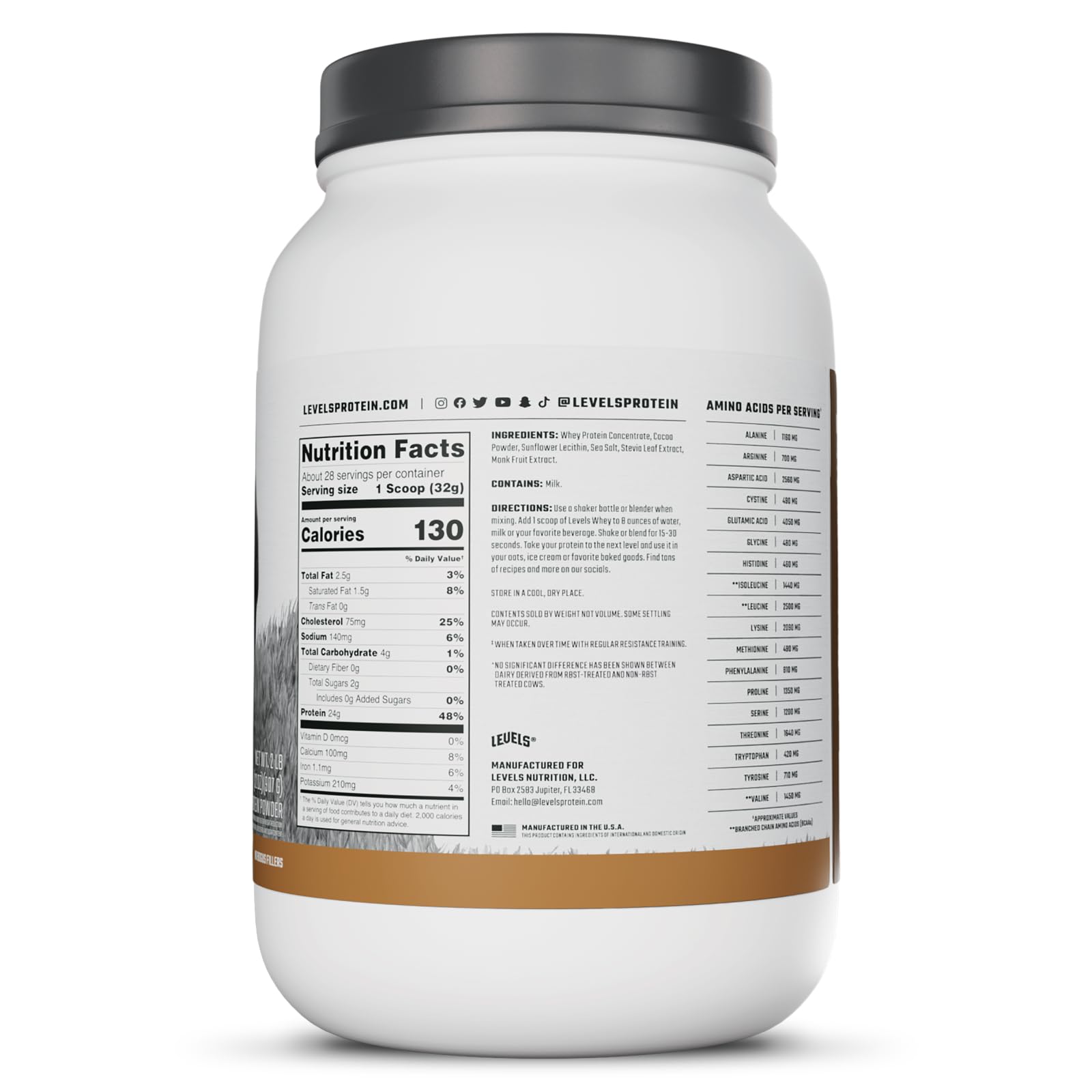 Proteína Levels de suero, ingredientes naturales, opción limpia para tu rutina diaria.