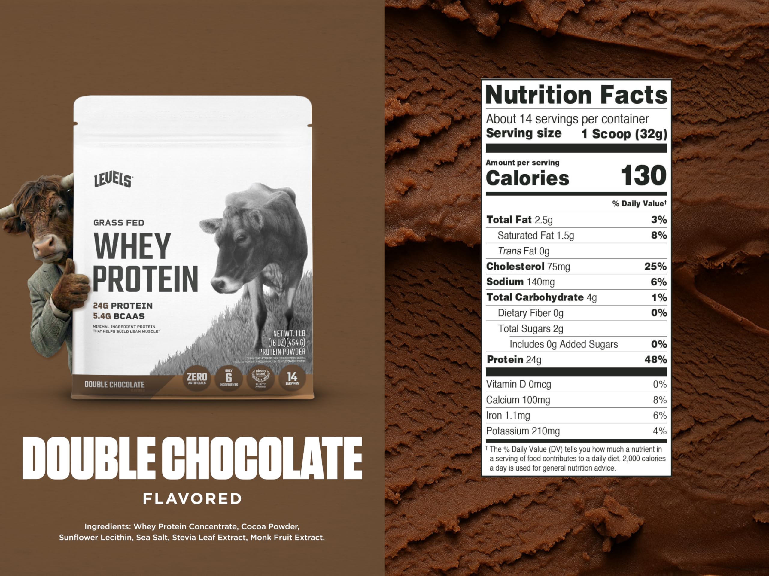 Batido de Levels Whey Protein sabor chocolate para recargar después del entrenamiento.
