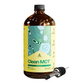 LevelUp Clean MCT Oil botella de vidrio frontal, energía rápida y limpia.