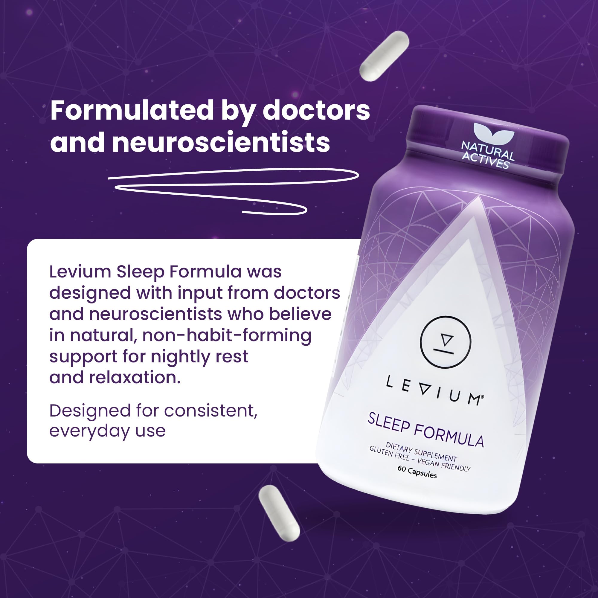 Levium Sleep Formula etiqueta del producto con ingredientes clave