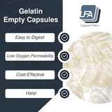 Cápsulas LFA de gelatina bovina tamaño 4 con cierre fácil, claras, para uso casero.