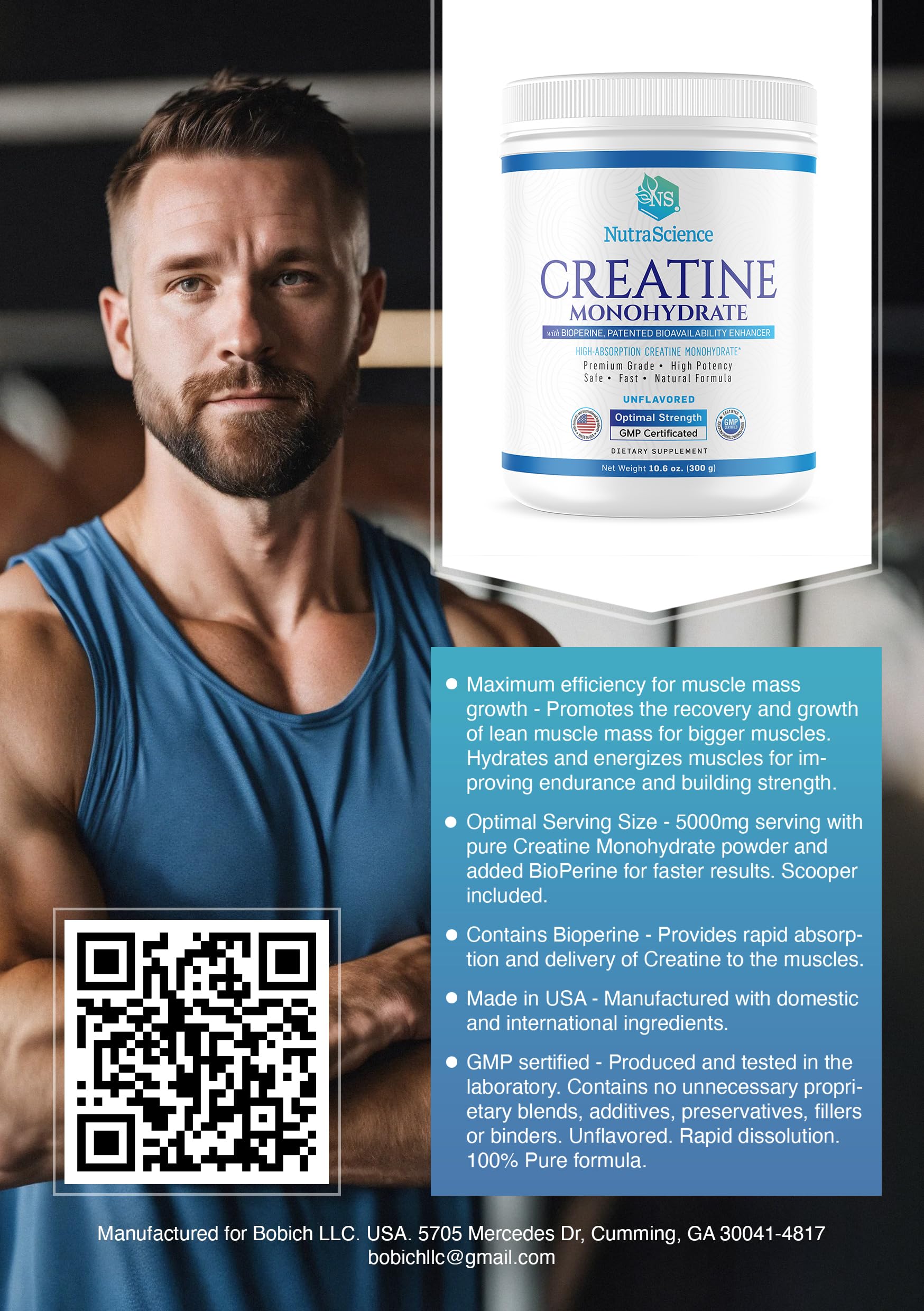 Liarminoo NutraScience Creatina Monohidrato de disolución rápida para entrenamiento diario.