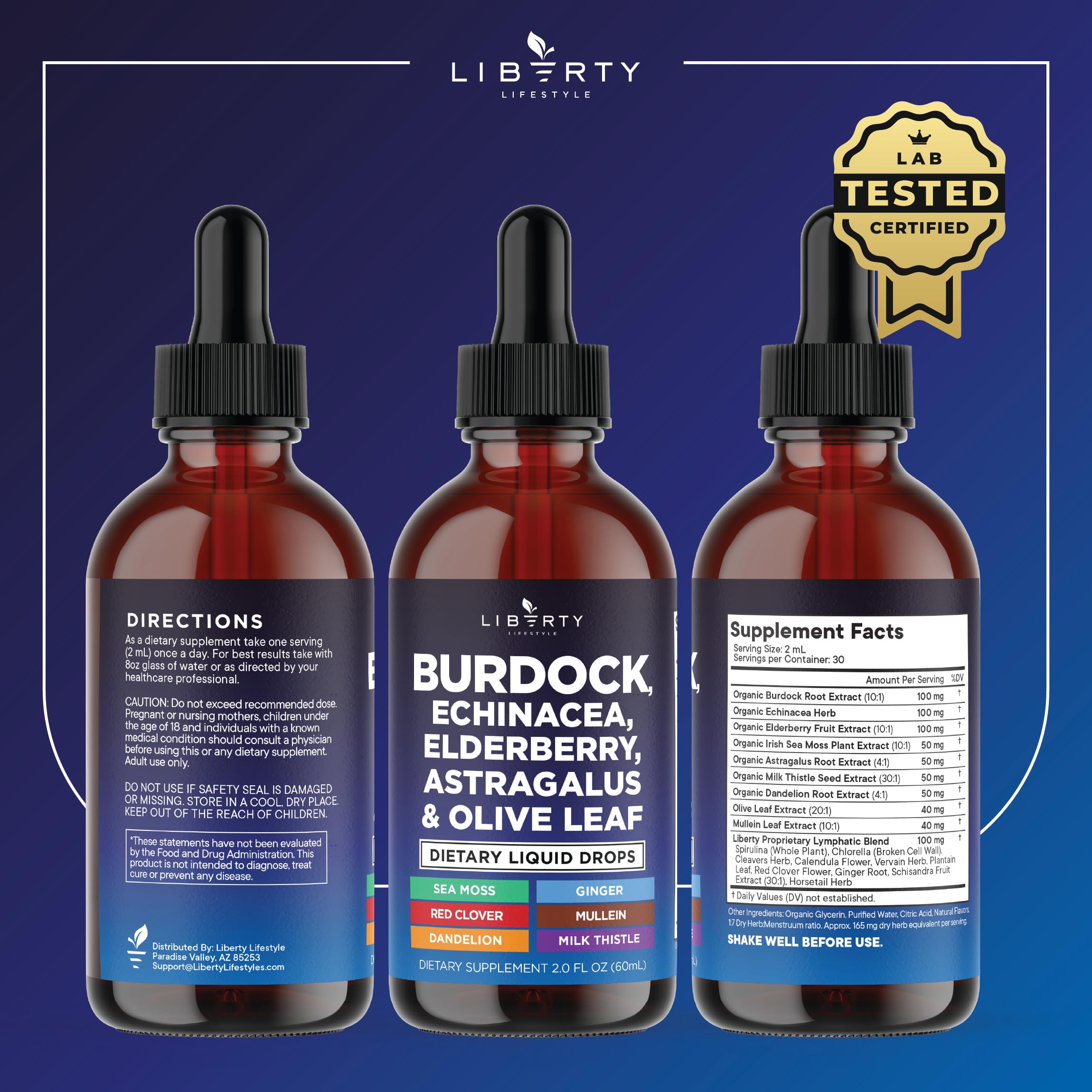 Liberty Lifestyle Burdock Drops, apoyo inmunitario y detox en una solución líquida conveniente.
