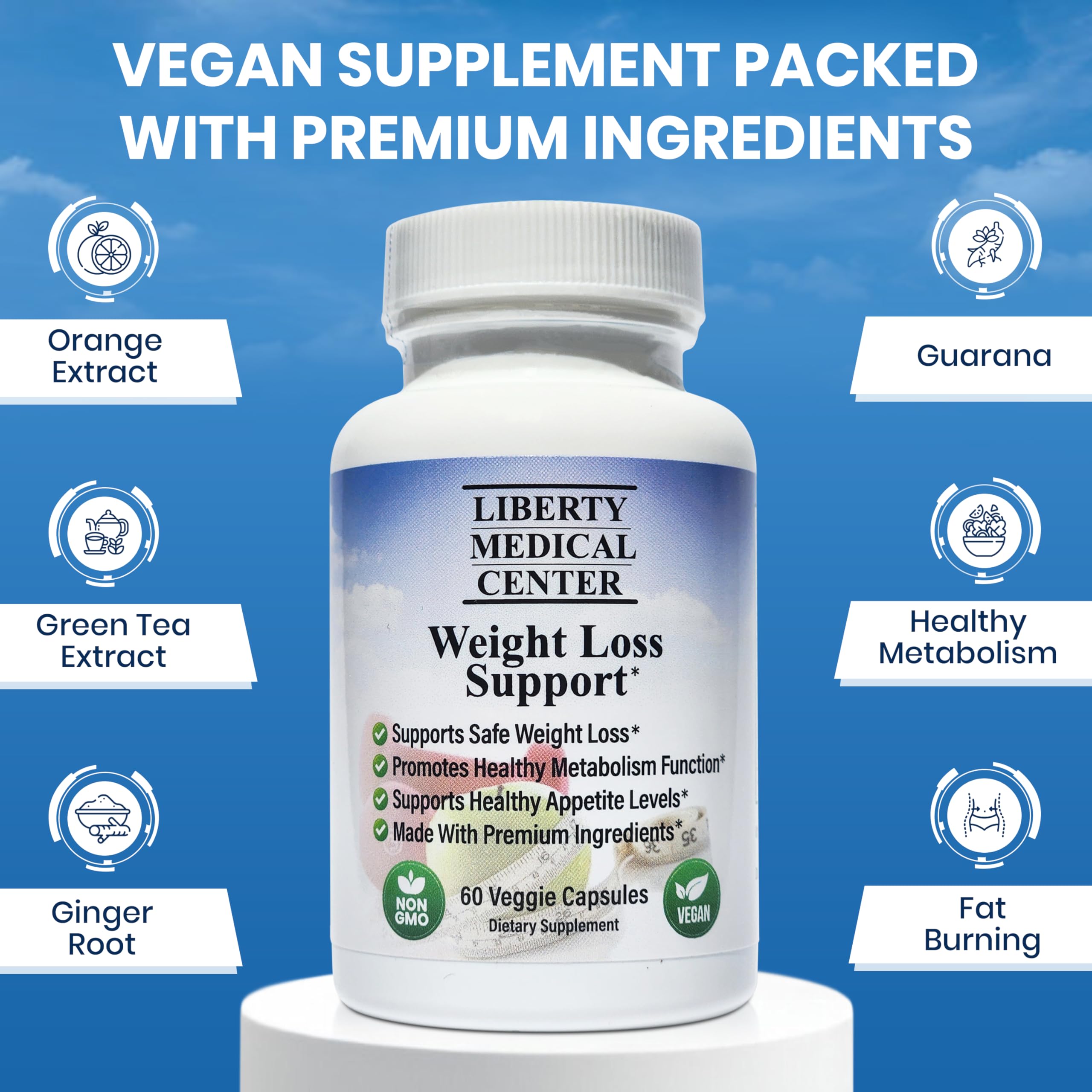 Liberty Medical Center Fórmula vegana sin GMO ni gluten para bienestar.