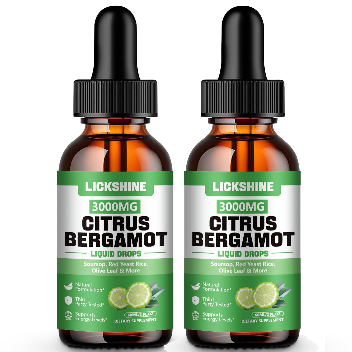 Gotas lickshine de bergamota 3000 mg, frasco dosificado para uso diario