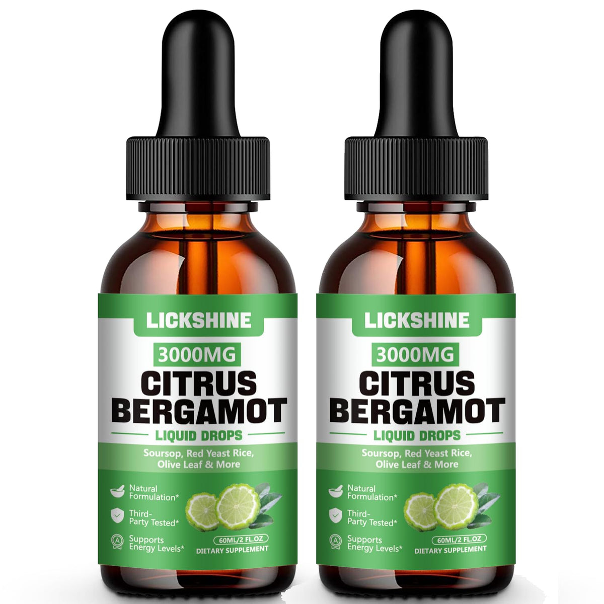Gotas lickshine de bergamota 3000 mg, frasco dosificado para uso diario