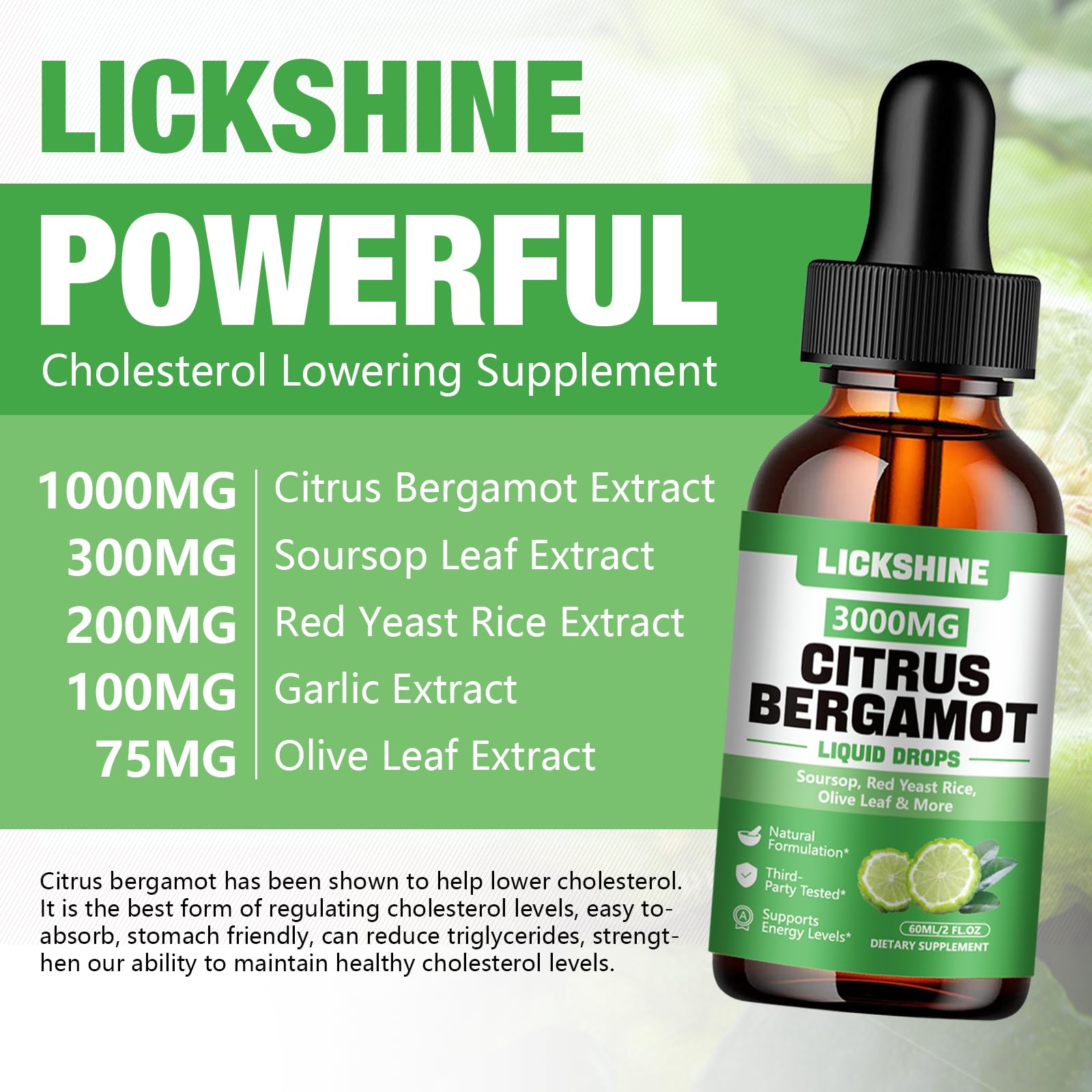 Extracto de bergamota italiano en gotas lickshine, nutrientes para la rutina