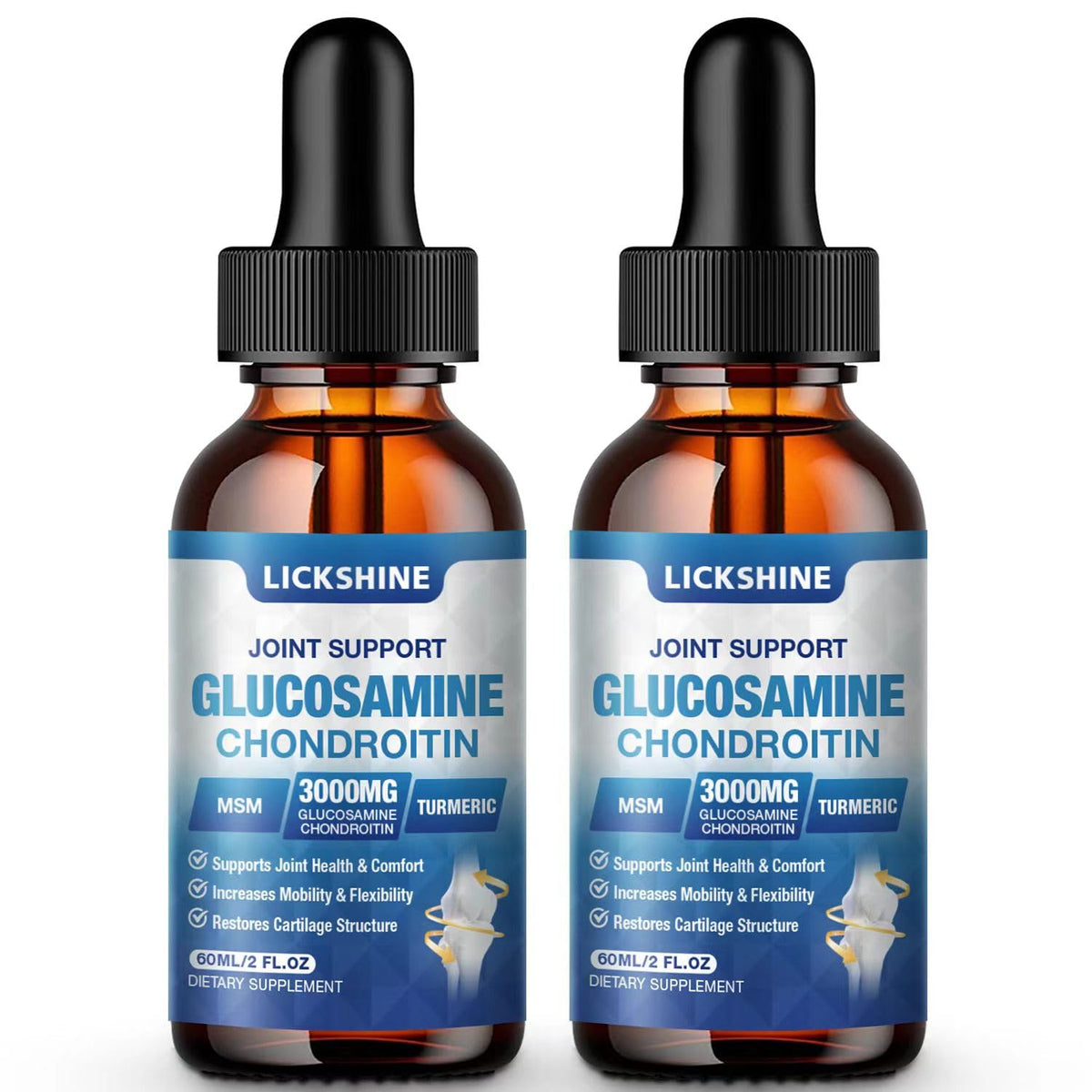 Lickshine pack de dos botellas de gotas para articulaciones.