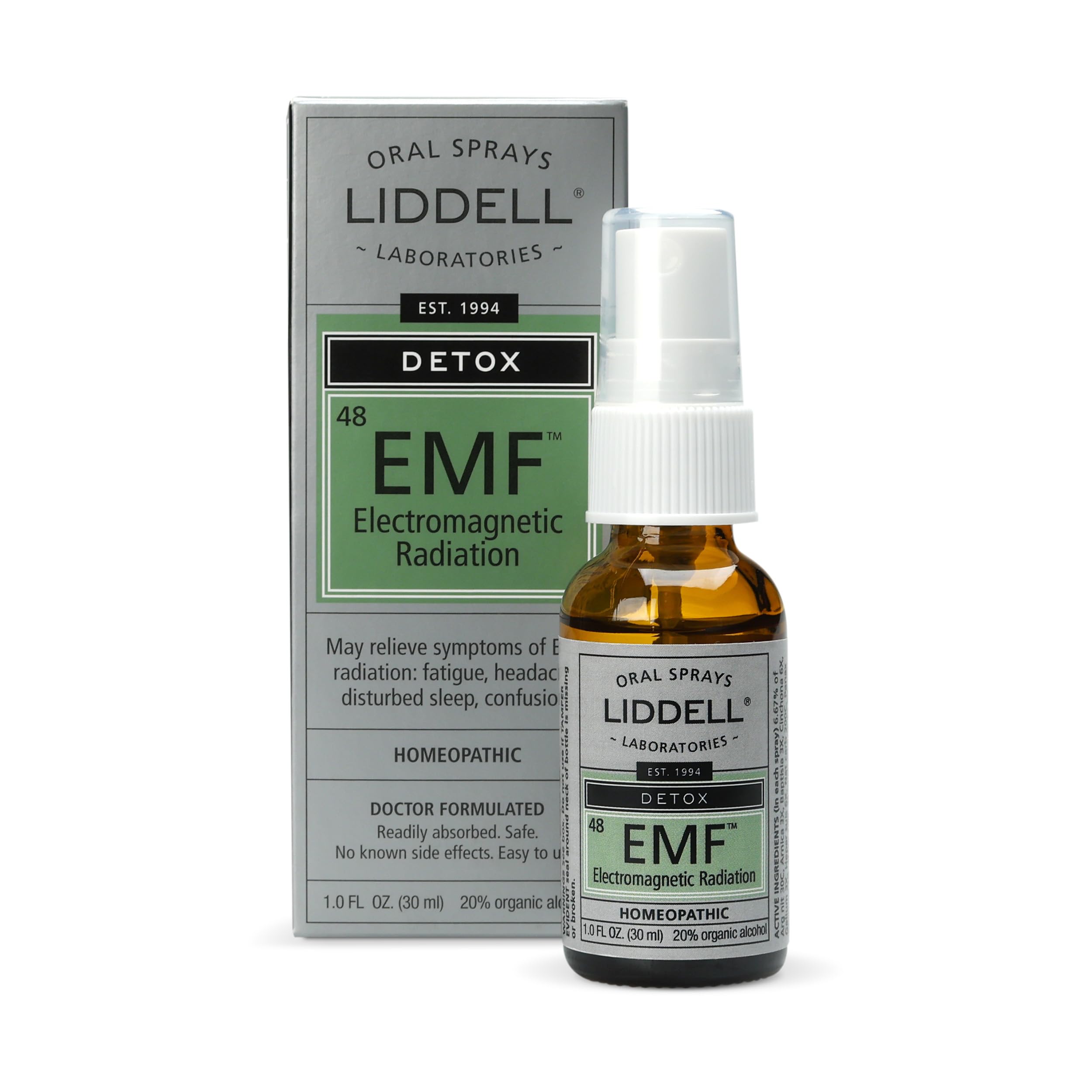 Liddell EMF Detox en atomizador de una onza, ideal para uso diario.