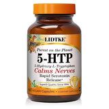Lidtke 5-HTP, botella de cápsulas, apoyo al bienestar diario.