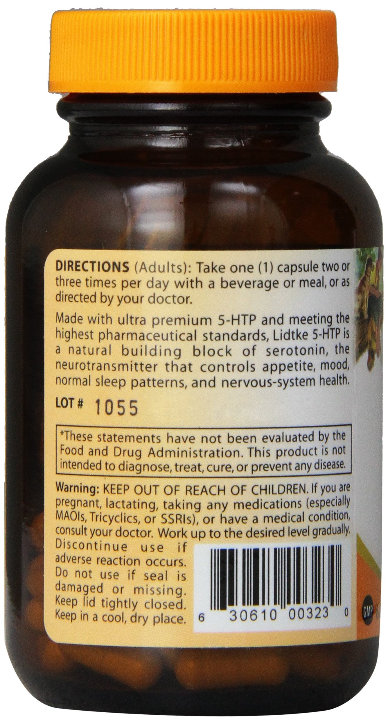 Lidtke 5-HTP cápsulas, dosis interior, uso diario para calma.