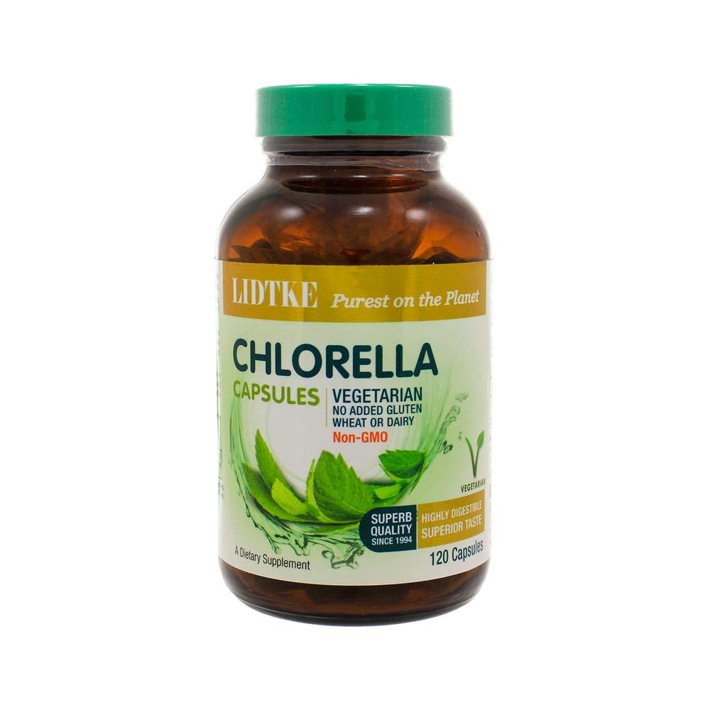 Lidtke Chlorella 120c: botella, fuente natural de vitaminas y minerales para tu bienestar diario.