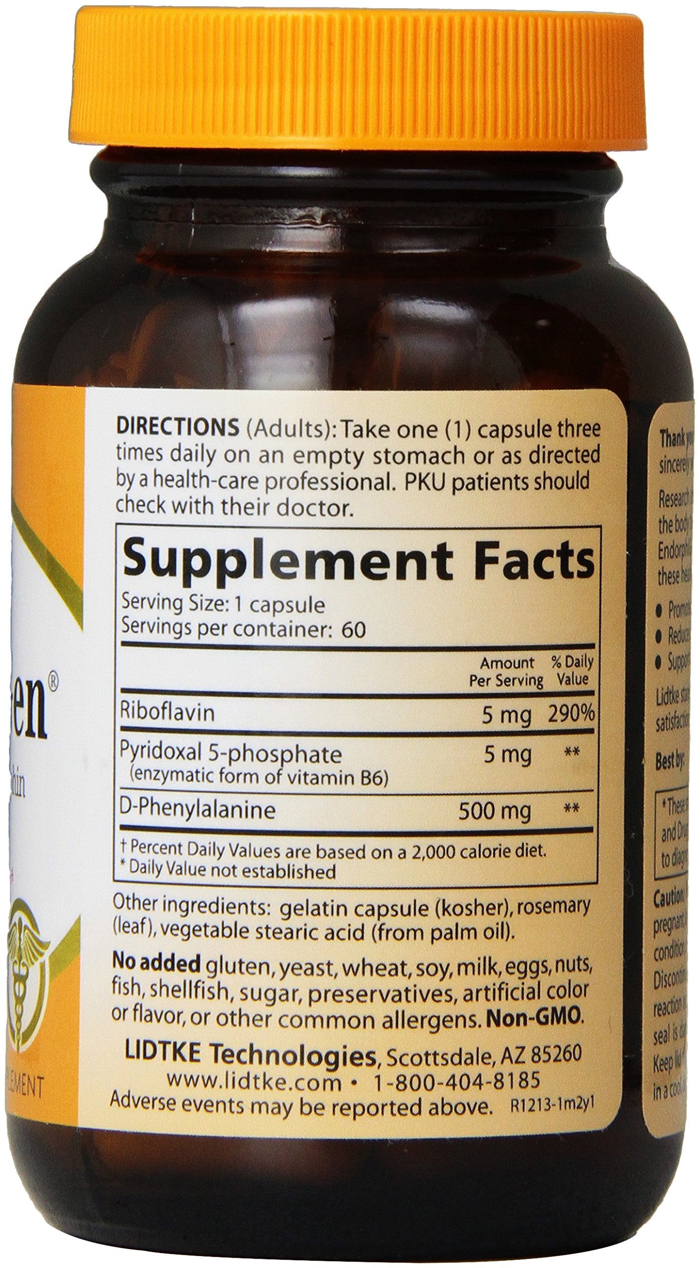 Lidtke Endorphigen, etiqueta frontal con ingredientes y uso recomendado.