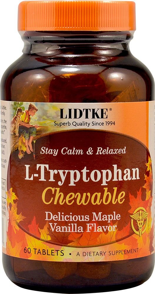 Lidtke L-Triptofano: tabletas masticables para apoyar estado de ánimo y sueño normal.