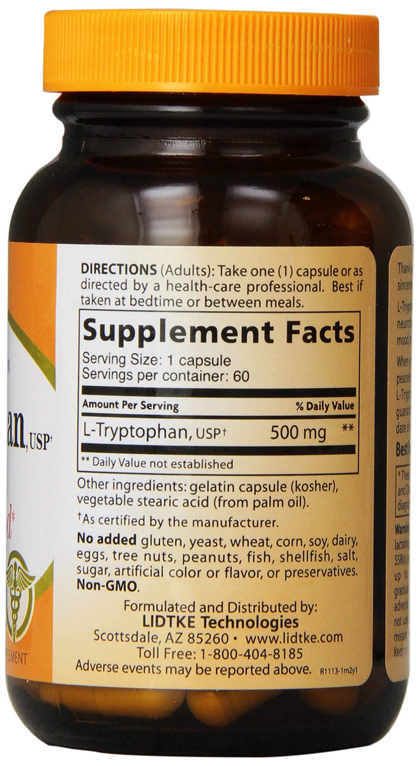 Lidtke L-Tryptophan, etiqueta: información clara sobre beneficio natural del bienestar
