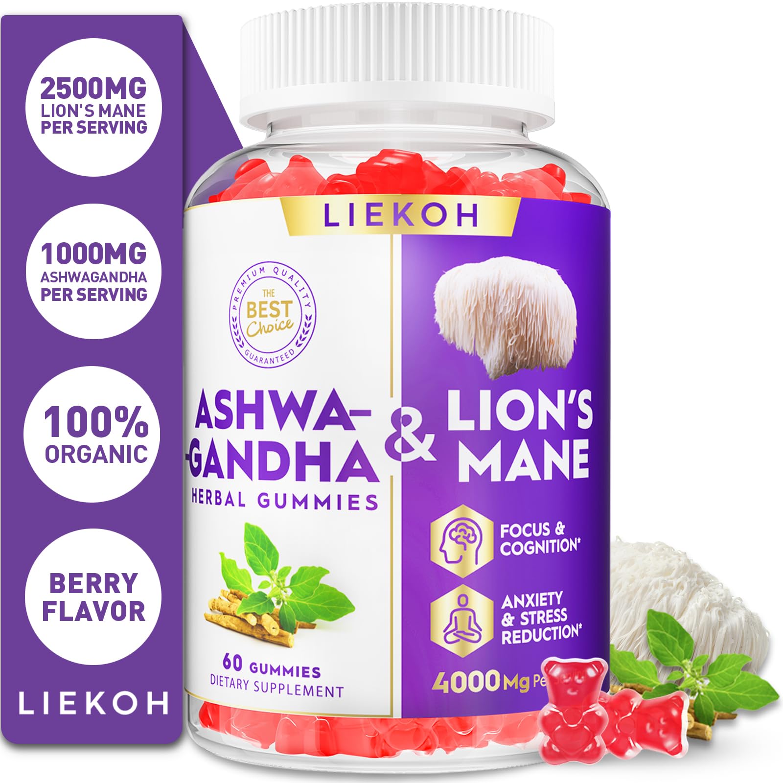 Gomitas Liekoh Ashwagandha, apoyo cognitivo suave y balance emocional.
