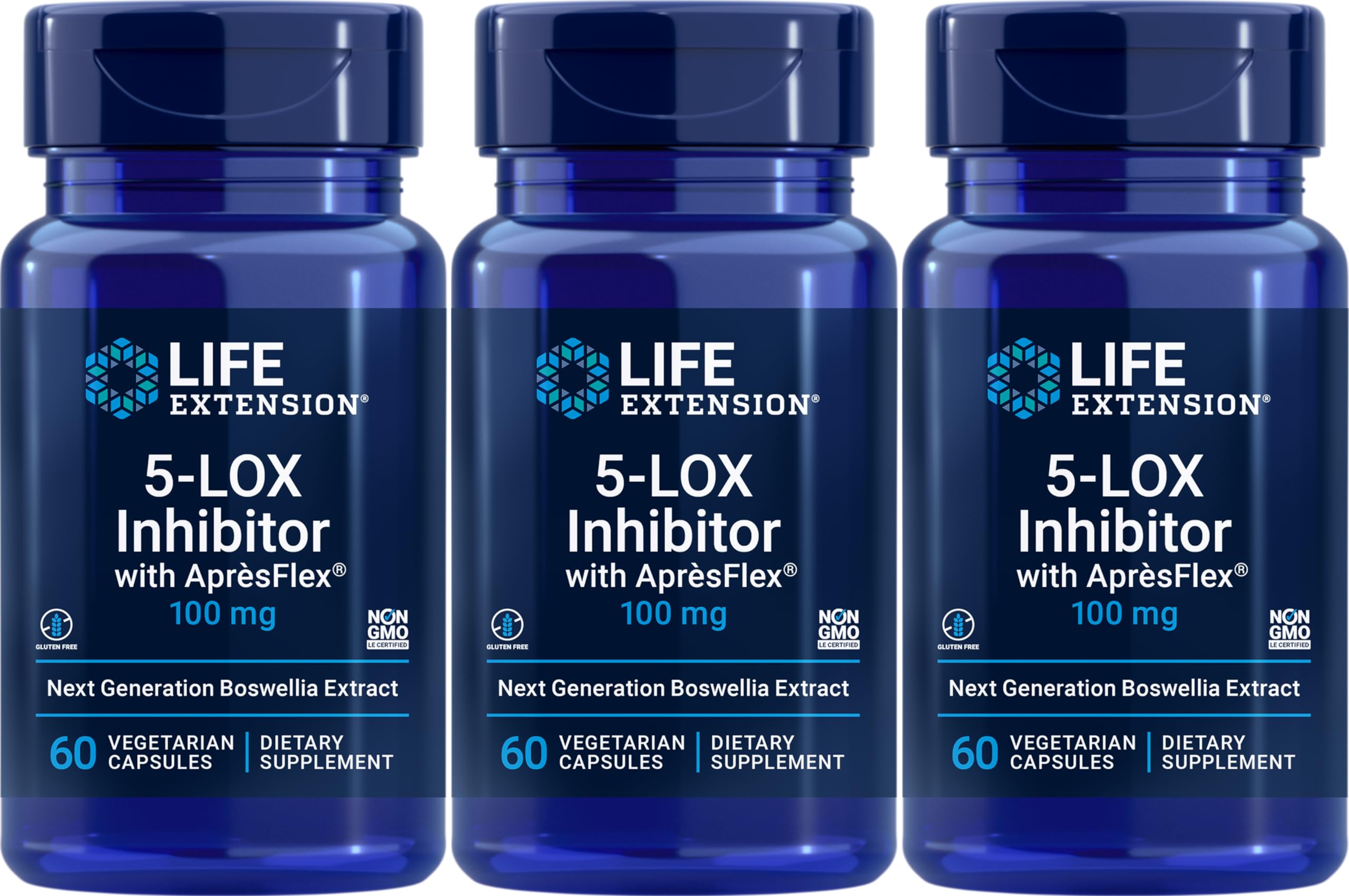 Life Extension 5-LOX inhibidor con AprèsFlex en cápsulas vegetarianas para apoyo al bienestar diario.